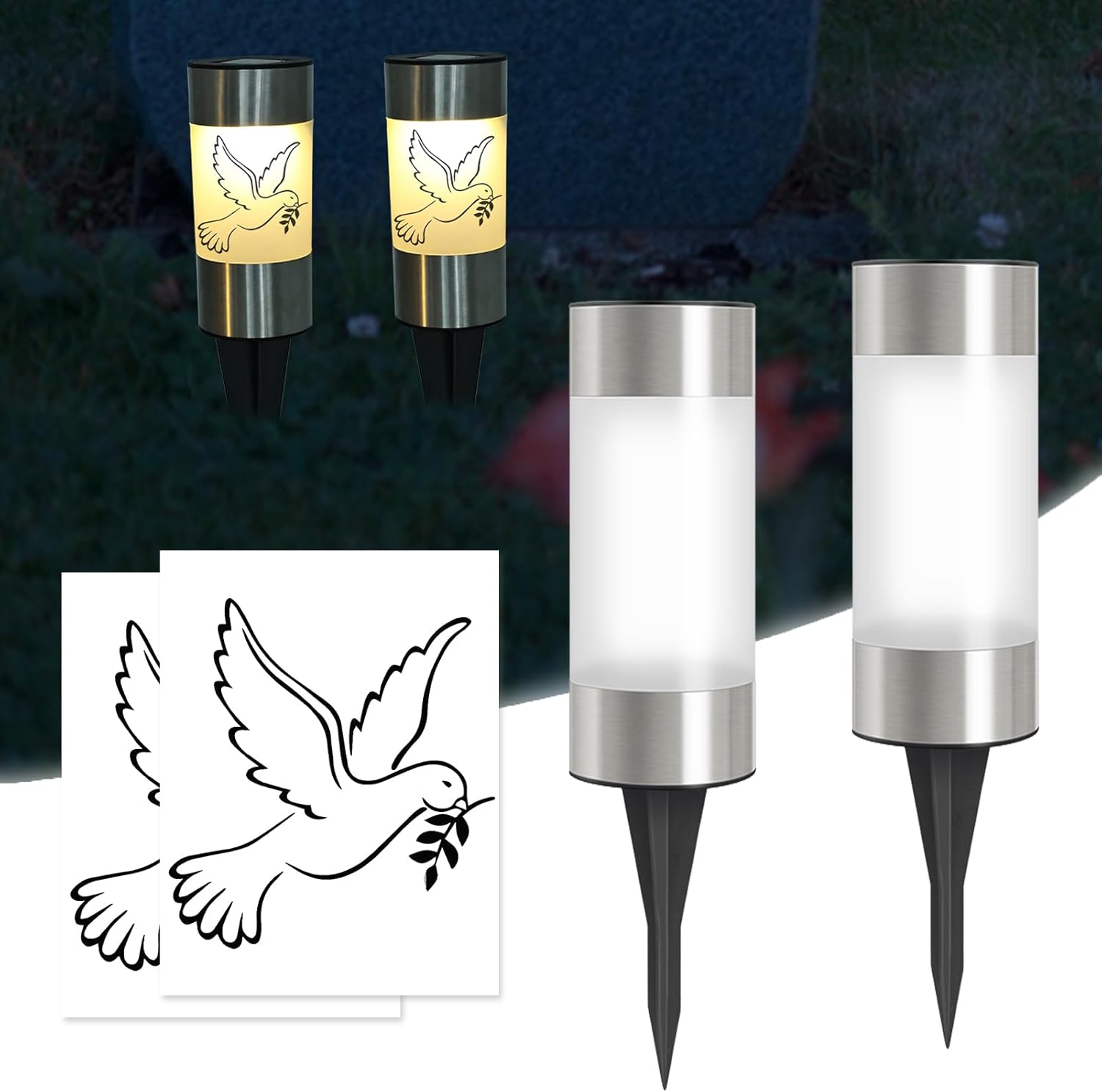 Set Mit 2 Solar-trauerlaternen – Pvc – Ip65 Wasserdicht – Dämmerungssensor – Für Gräber Und Gärten – 23,4 Cm