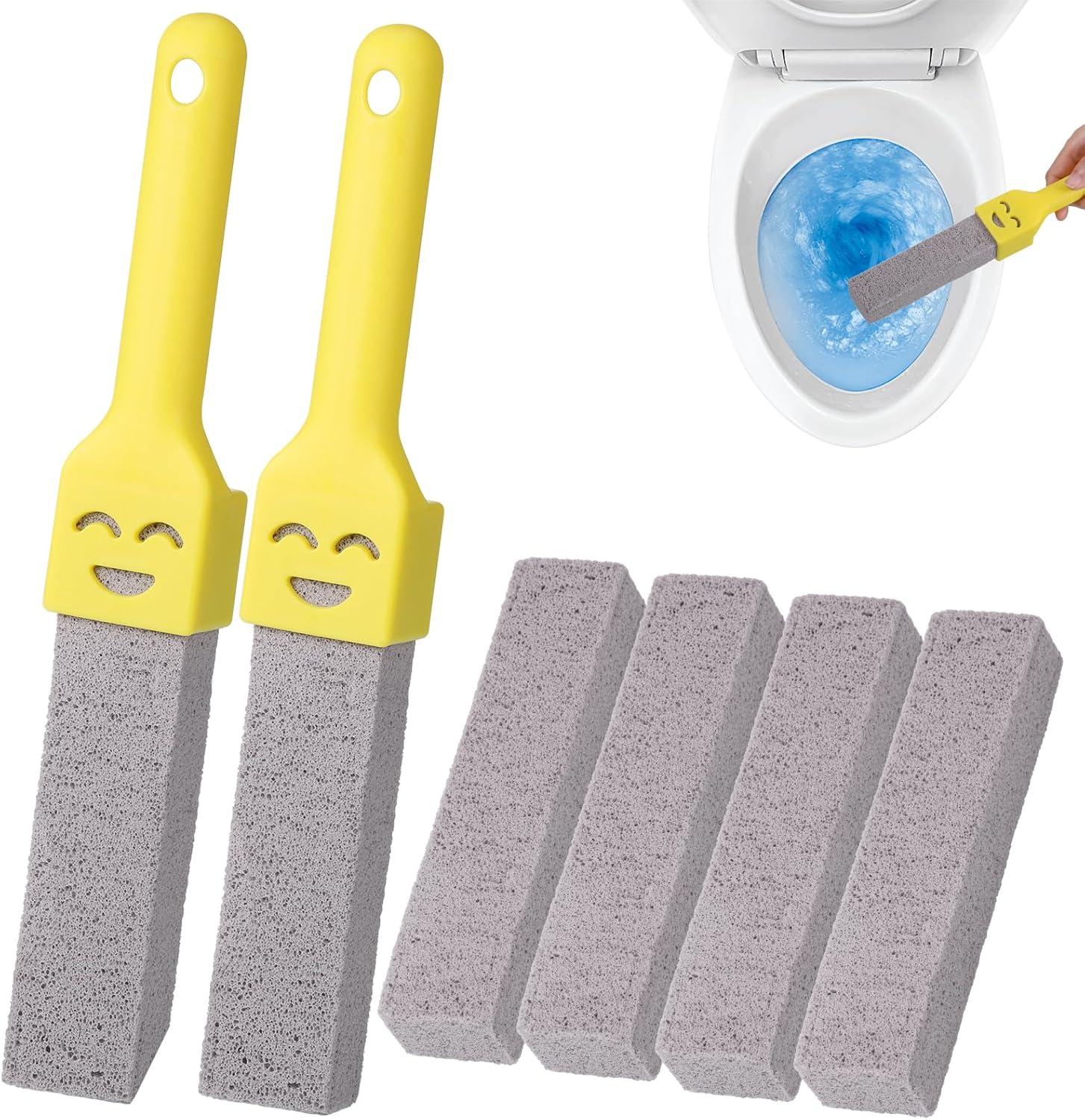 Bimssteinbürste – 6 Nachfüllpackungen Und 2 Griffe – Kalkreinigung Für Schwimmbäder Und Toiletten – Ergonomisch