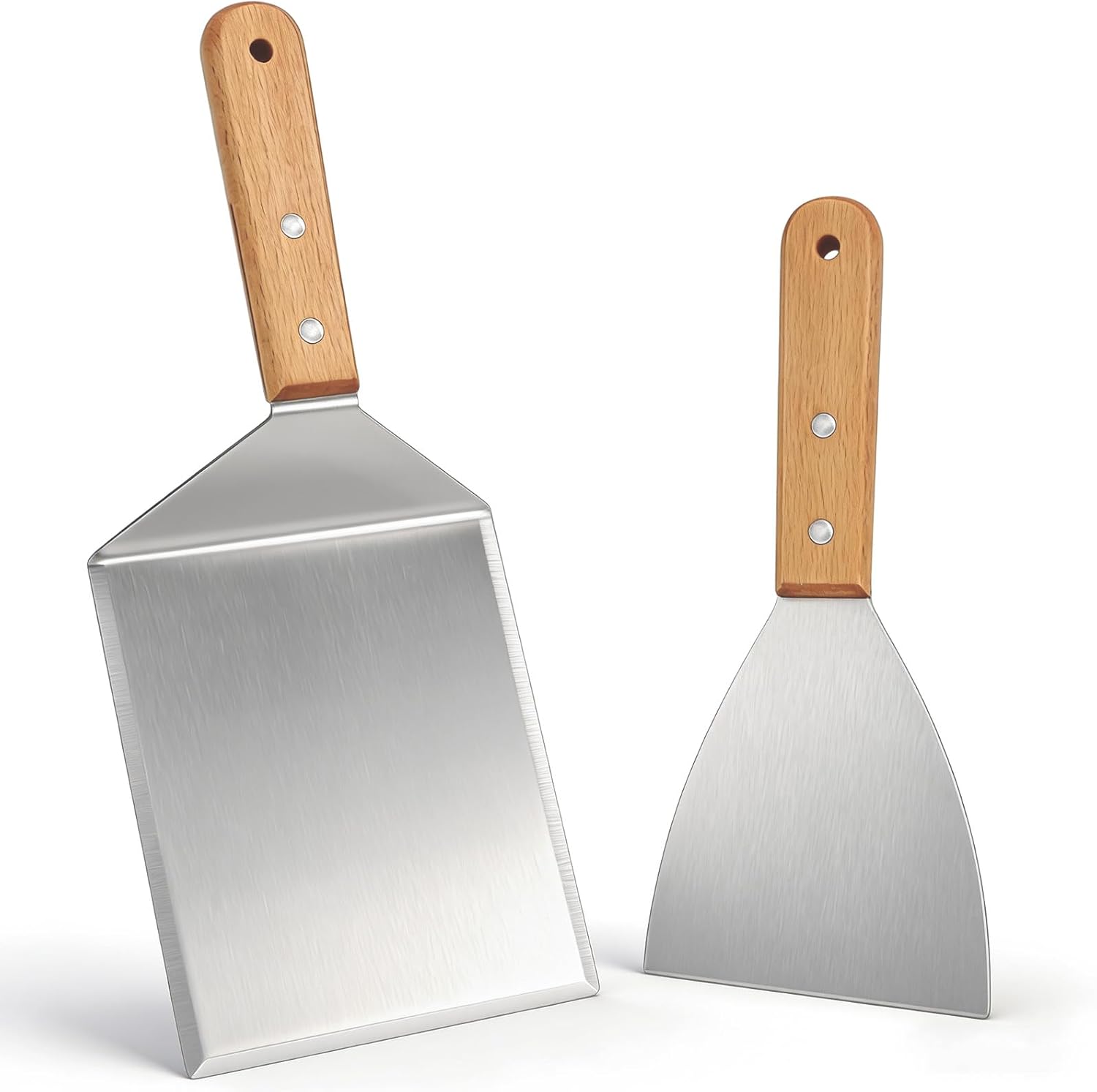 Grillwender-set – 2 Stück – Edelstahl Und Holz – Ergonomischer Griff – Für Küche Und Grill – 30 Cm Und 24 Cm