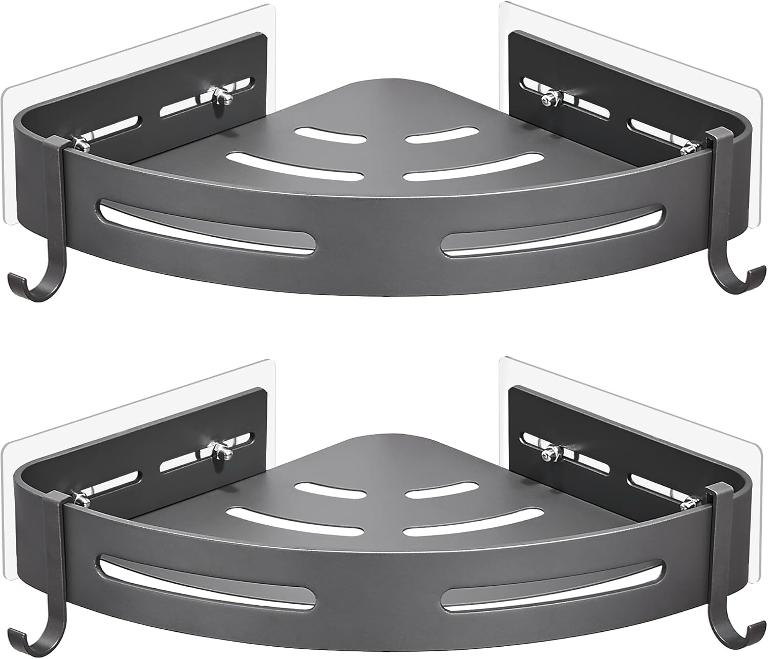 Eckduschablage – 2er-set – Mattgraues Aluminium – Kein Bohren Erforderlich – Selbstklebend – Badezimmeraufbewahrung – 22,5 X 22,5 Cm