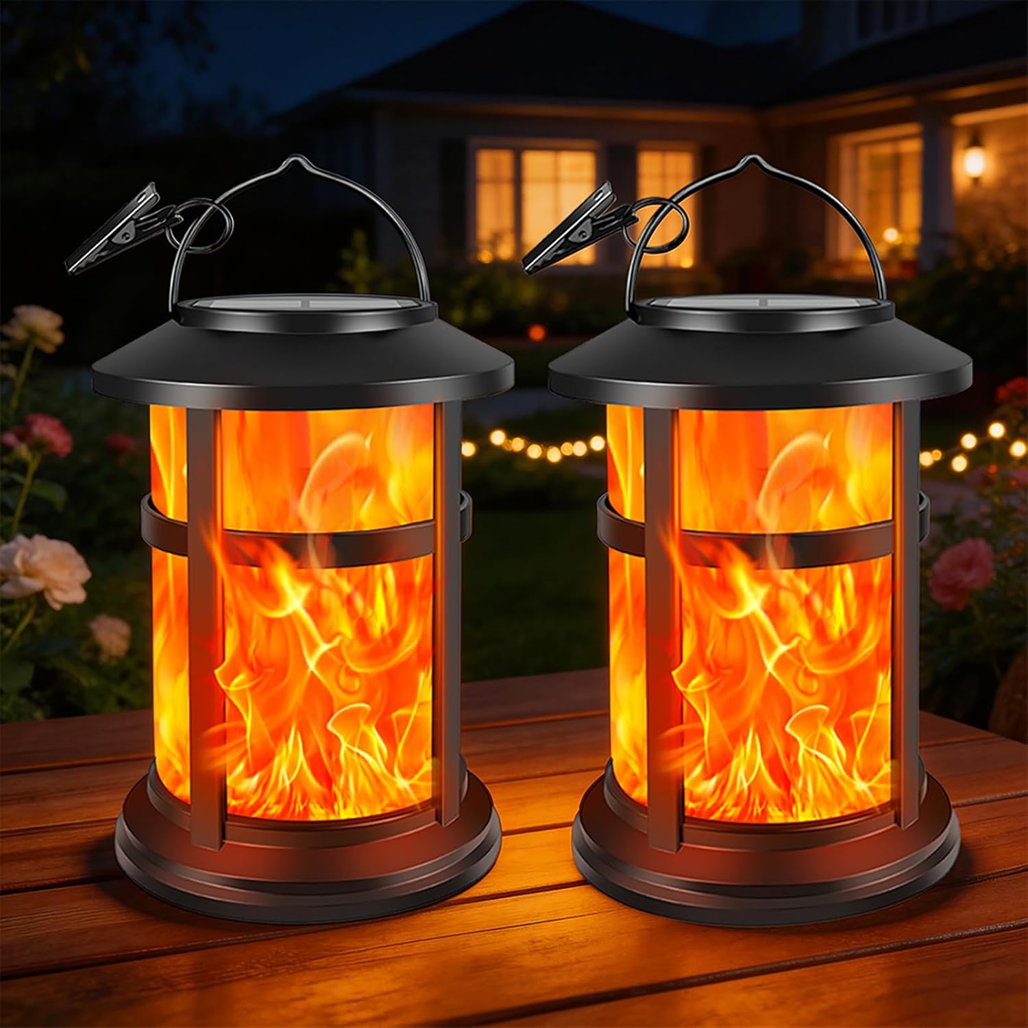 Solarlaterne – 2er-set – Abs-kunststoff – Flammeneffekt – Garten, Terrasse, Balkon – Ip65