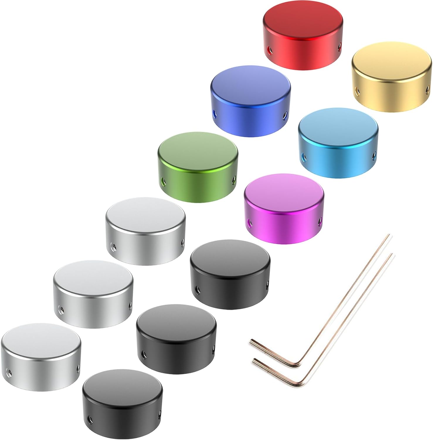 Pedalknopf – 12er-pack – Eloxiertes Aluminium – 3-schrauben-befestigung – 10-mm-effektschalter – Mehrfarbig