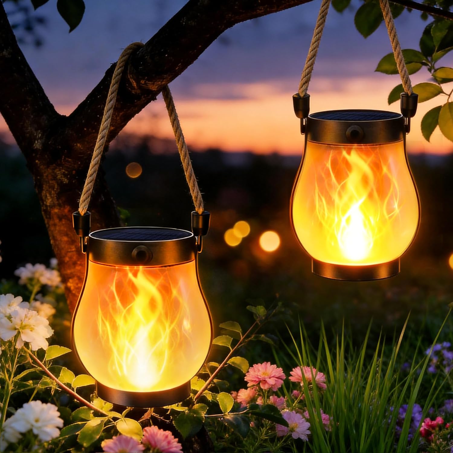 2er-set Solarlaternen – Dual-usb-ladefunktion – Ip65 Wasserdichtes Abs – Flackernde Flamme – Für Garten Und Terrasse