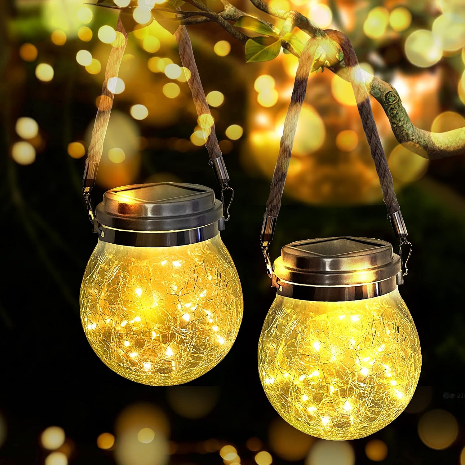 Solarlaterne – 2 Stück – Kugelglas – Ip65 Wasserdicht – Garten, Terrasse, Hof – Warmes Licht