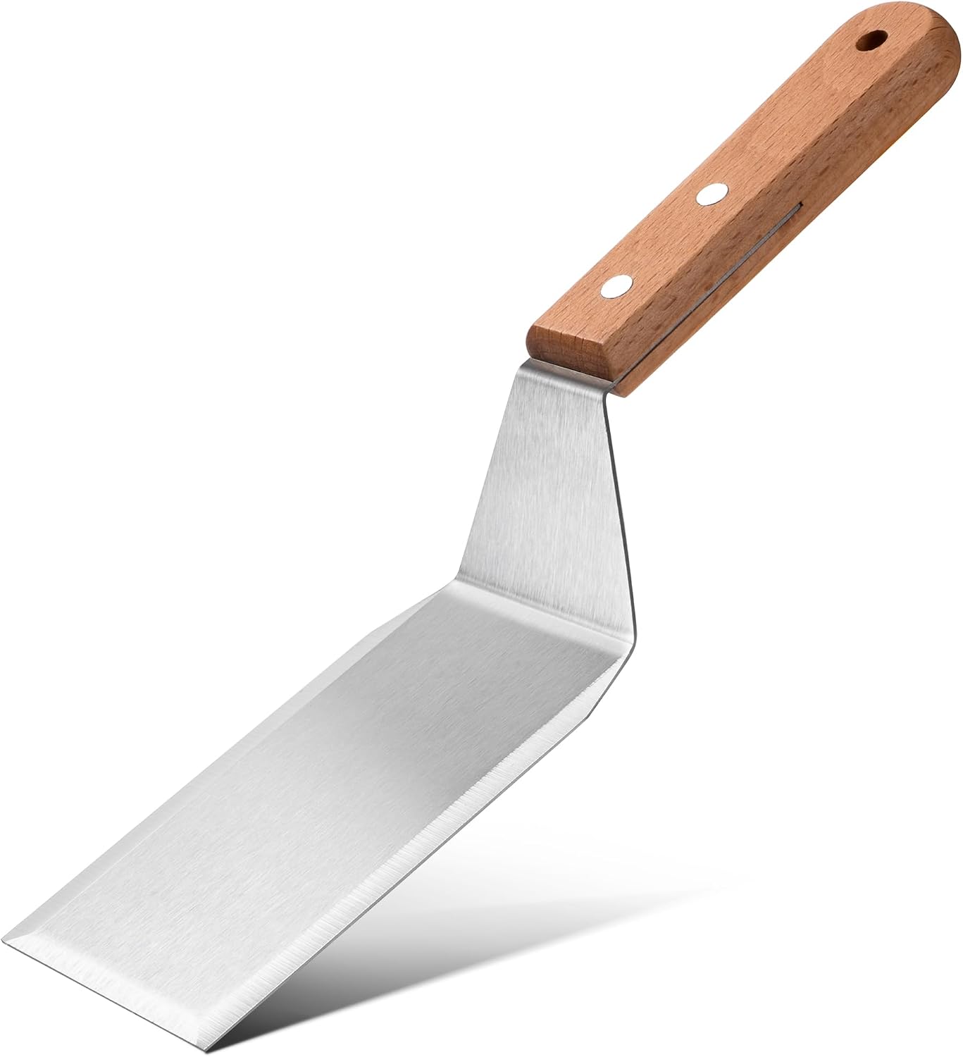 Küchenspatel Aus Edelstahl – 1 Stück – Stahl Und Buche – Hitzebeständig – Für Crêpes, Grillplatten Und Pizzen – 28 X 7,1 Cm