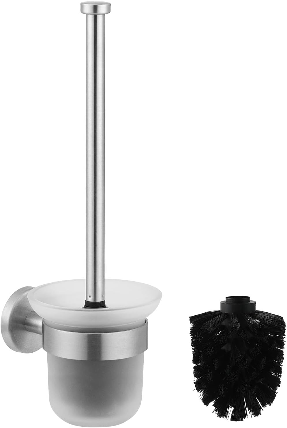 Wand-wc-bürste – 1 Set – Glas Und Edelstahl – Schraub- Oder Klebemontage – Badezimmer – 37 Cm