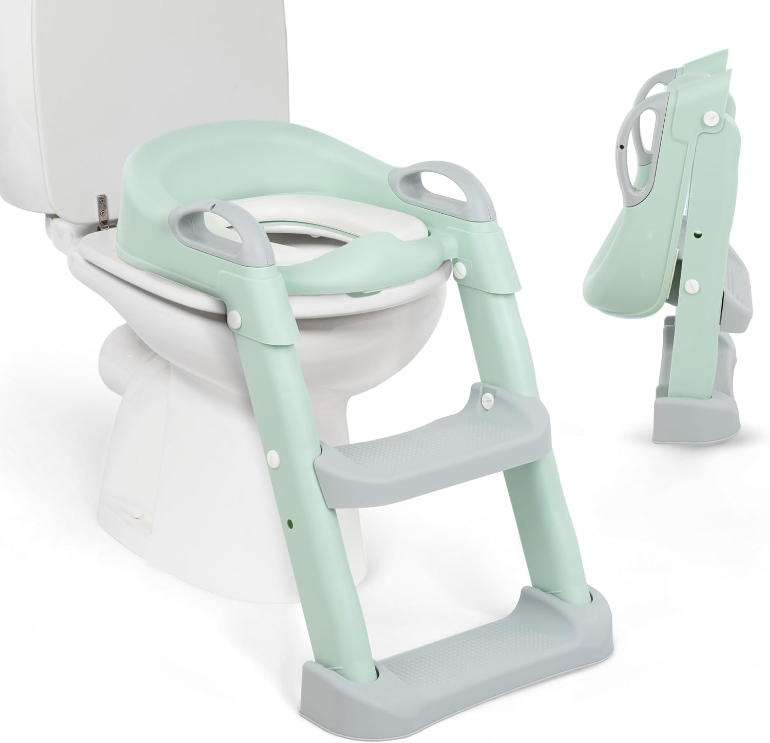 Toilettensitzverkleinerer Mit Tritthocker – 1 Stück – Kunststoff – Faltbar Und Verstellbar – Für Kinder Von 12 Bis 60 Monaten – Mint