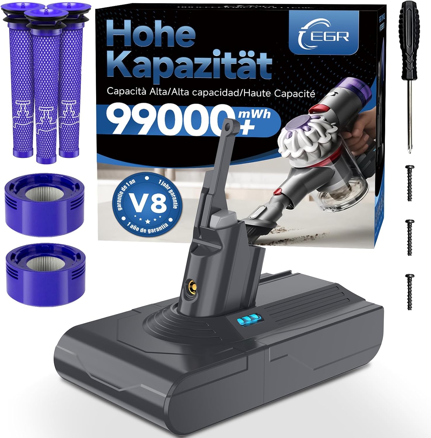 V8-akku – 1 Stück – Lithium-ionen – Hohe Kapazität (45–50 Min.) – Für Dyson Sv10 Animal Absolute