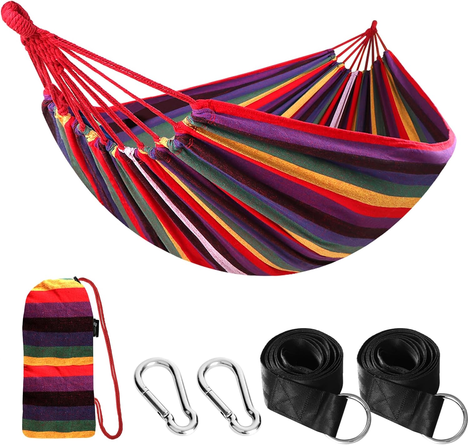Camping-hängematte – 1 Person – Baumwoll-canvas – Kippsicher – Garten, Strand, Wandern – Mit Gurten