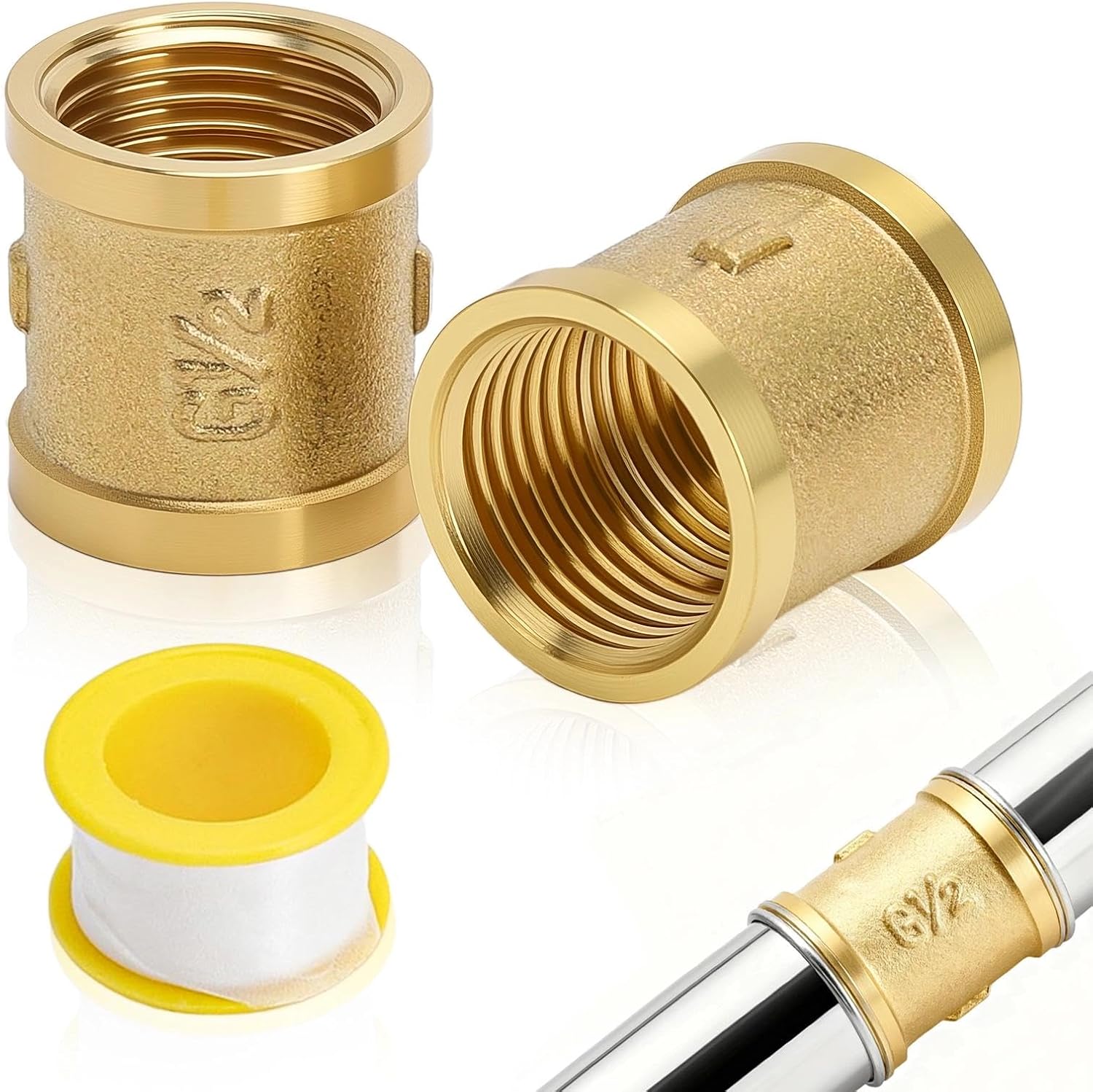 Messinghülse – 2er-pack – G1/2" 20 Mm – Trinkwasserrohrverschraubung – Mit Dichtungsstreifen
