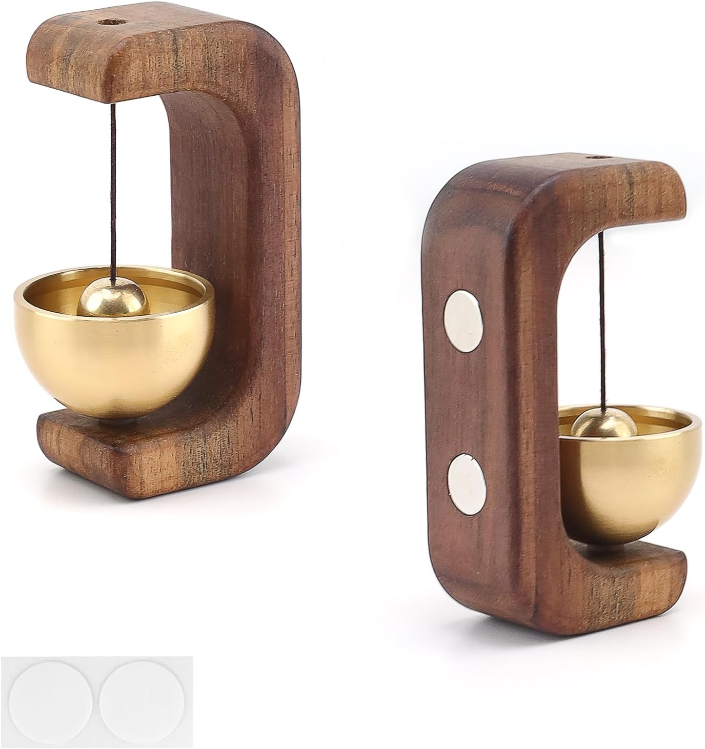 Türklingel – 1 Stück – Walnuss Und Messing – Magnetischer Vintage-gong – Für Eingänge Und Geschäftsräume – 7,5 Cm