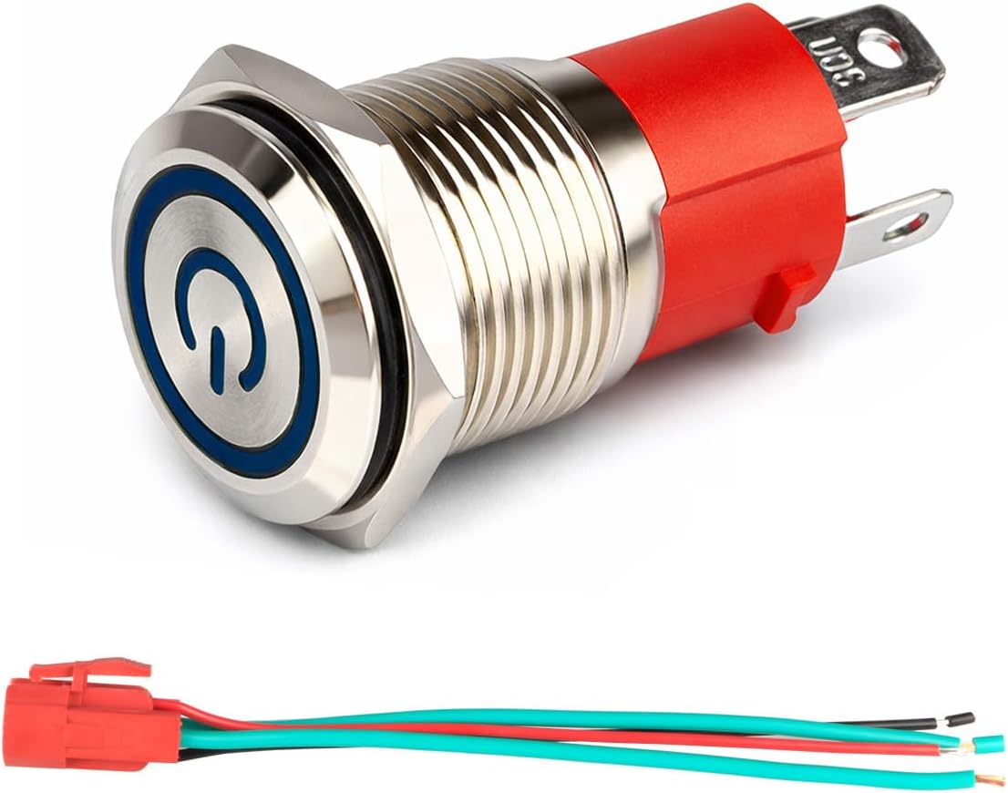 16-mm-metall-drucktaster – 1 Stück – Edelstahl – Blaue Led-verriegelung – Schutzart Ip65 – Industrie/automobil