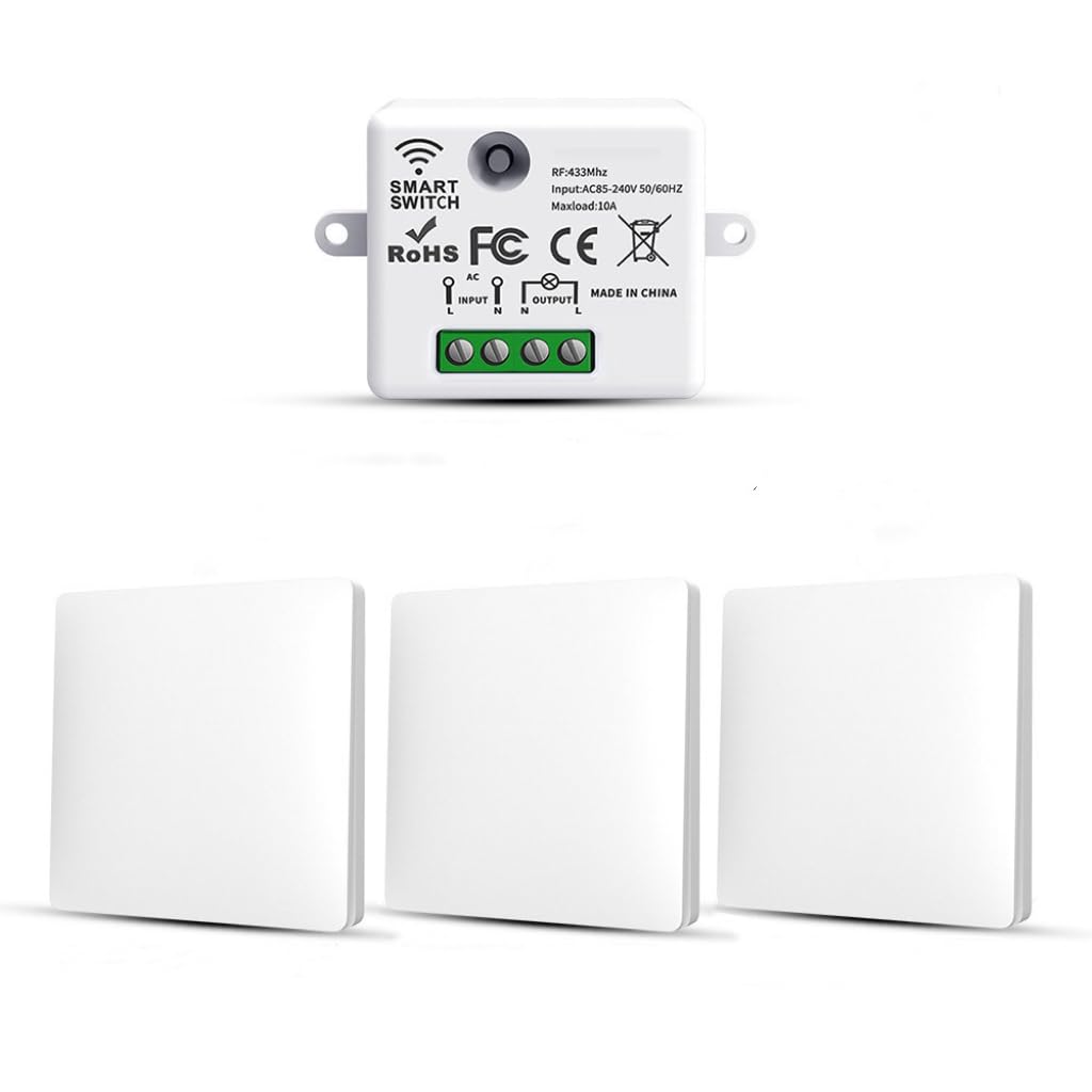 Funk-lichtschalter Rf433 – 3er-pack – Kunststoff – Lichtsteuerung 10 A 240 V – Für Zuhause Und Büro – Kompakt