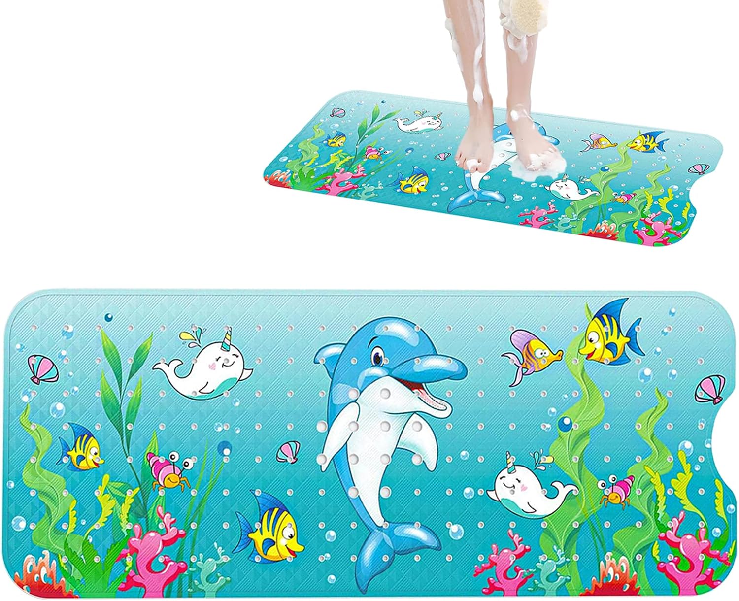 Duschmatte – 1 Stück – Pvc – Delfinmuster – Rutschfest Mit Saugnäpfen – 40 X 100 Cm