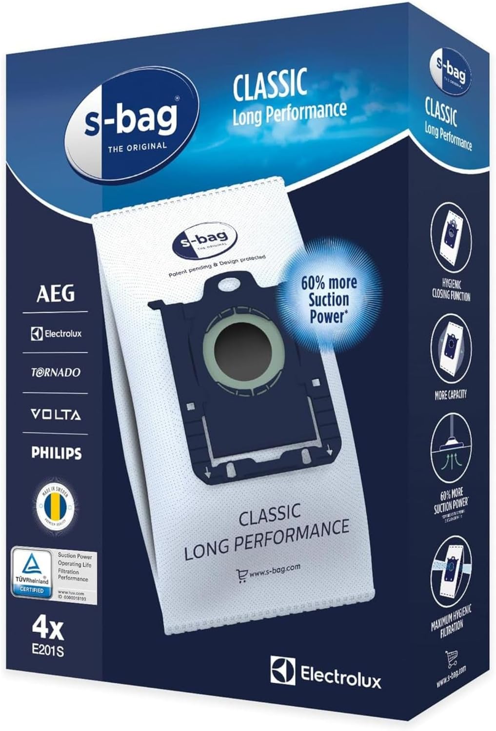 S-bag Staubsaugerbeutel – 4er-pack – Synthetik, 3,5 L – 99,5 % Filtration – Powerflow-system – Kompatibel Mit Verschiedenen Marken