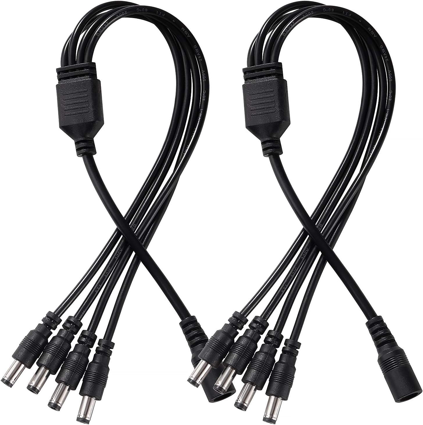 Dc-splitter, 1 Buchse Auf 4 Stecker – 2er-pack – Pvc Und Kupfer – 5,5 X 2,1 Mm – Für Kameras Und Leds