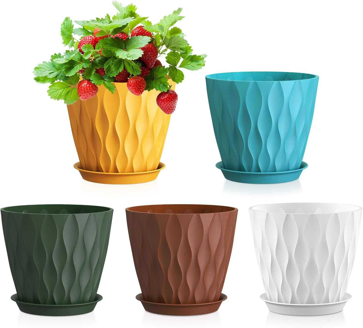 Blumentopf – 5er-set – Kunststoff – 3d-wellendesign – Integrierter Wasserablauf – Für Drinnen Und Draußen – 12,7 Cm