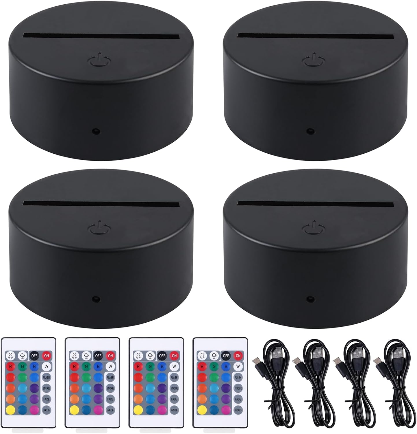 4er-pack 3d-led-nachtlichter Mit Sockel: Led-sockel Mit Fernbedienung Und Usb-kabel, 3d-illusionslampe, 7 Farben, Verstellbar, Dekorative Lampe Für Kinderzimmer, Schlafzimmer, Wohnzimmer, Bar, Geschäf
