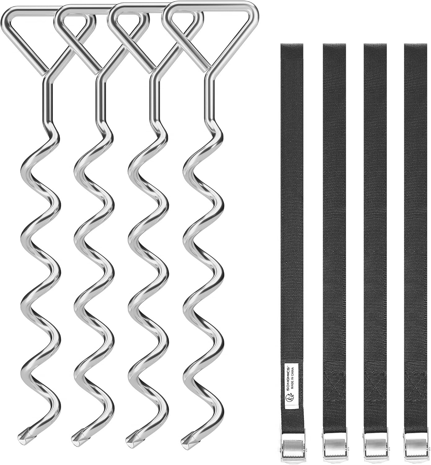 4-teiliges Trampolin-verankerungsset, Verzinkter Stahl, Verstellbare Gurte, Sichere Bodenbefestigung Für Den Garten