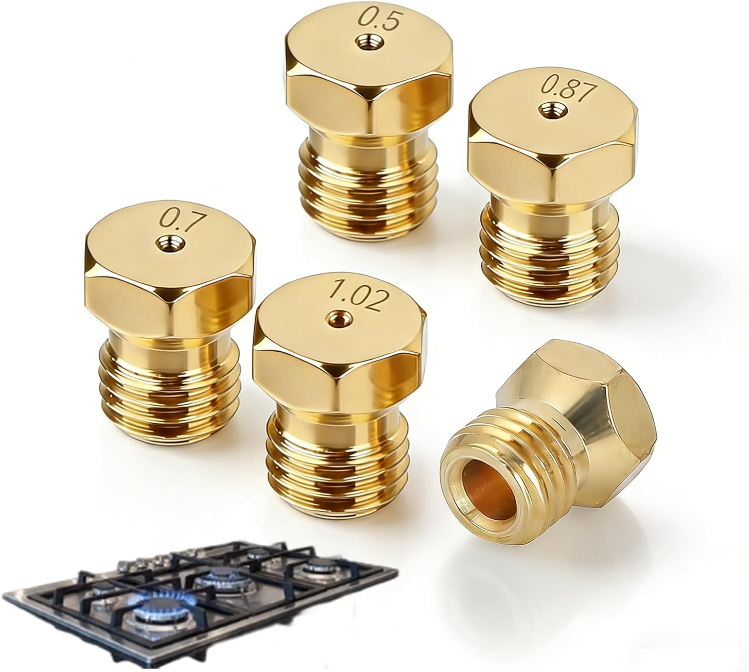 Set Mit 5 Butangas-injektoren Aus Messing, Umrüstsatz 0,5 Auf 1,02 Mm, Universaldüsen Für Herd Und Kochfeld