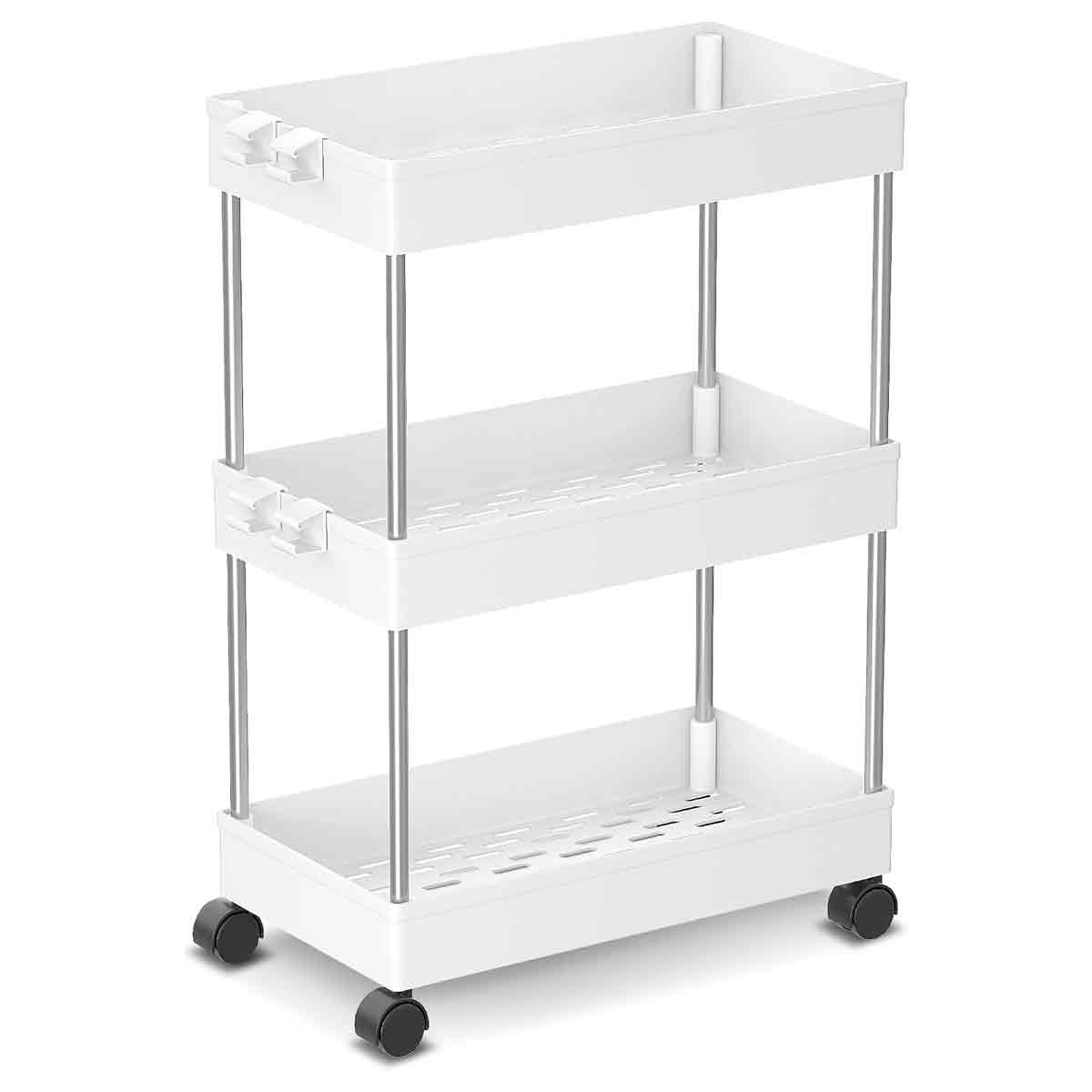 Rollbarer Servierwagen, 3-stöckiger Aufbewahrungswagen, Mobiler Aufbewahrungswagen Für Küche, Bad, Waschküche, Schlafzimmer, Schmale Räume – 60 X 40 X 22 Cm