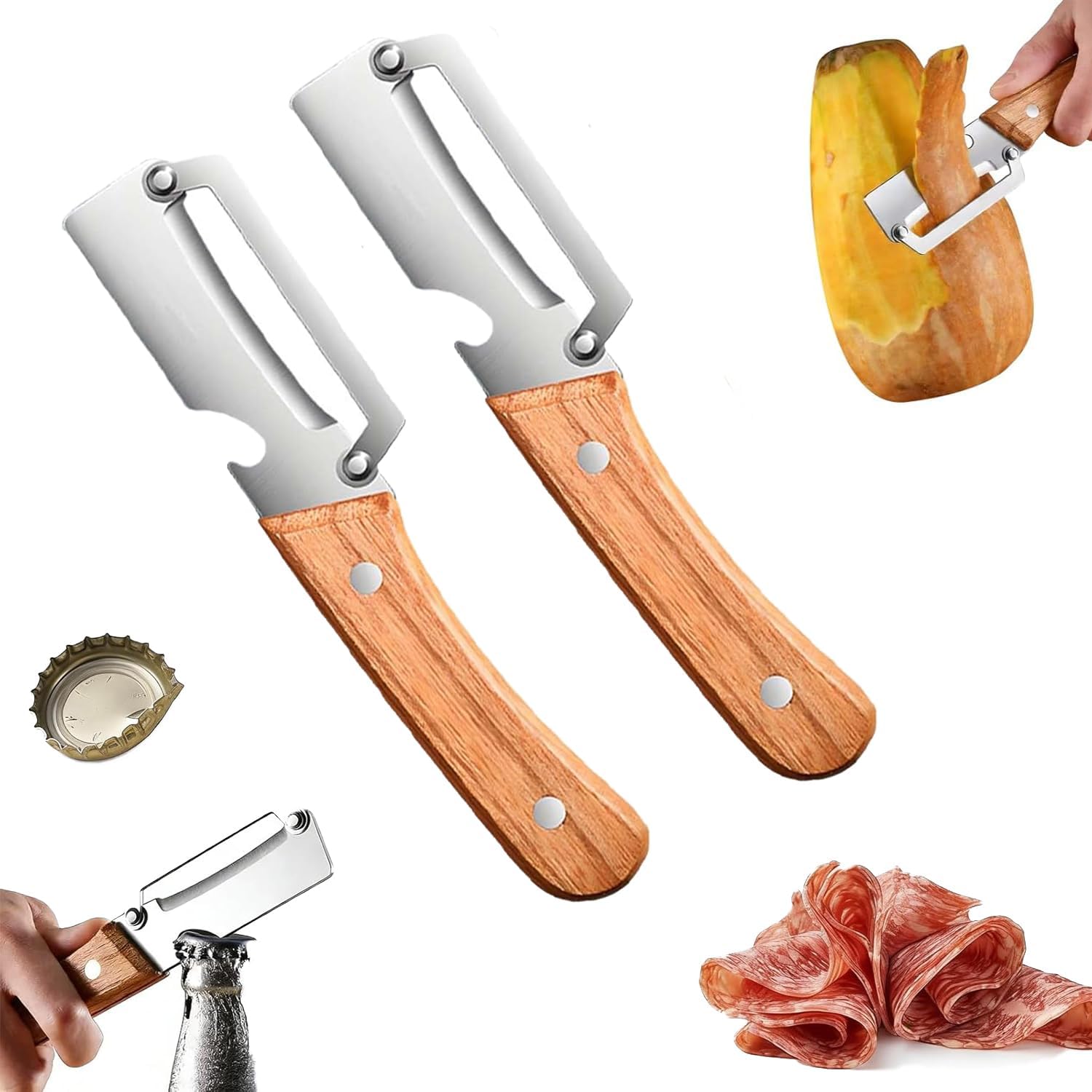 2-teiliger Gemüseschäler, Edelstahl Mit Holzgriff, Multifunktionswerkzeug Zum Schälen Von Obst, Kartoffeln Und Für Die Tägliche Küche