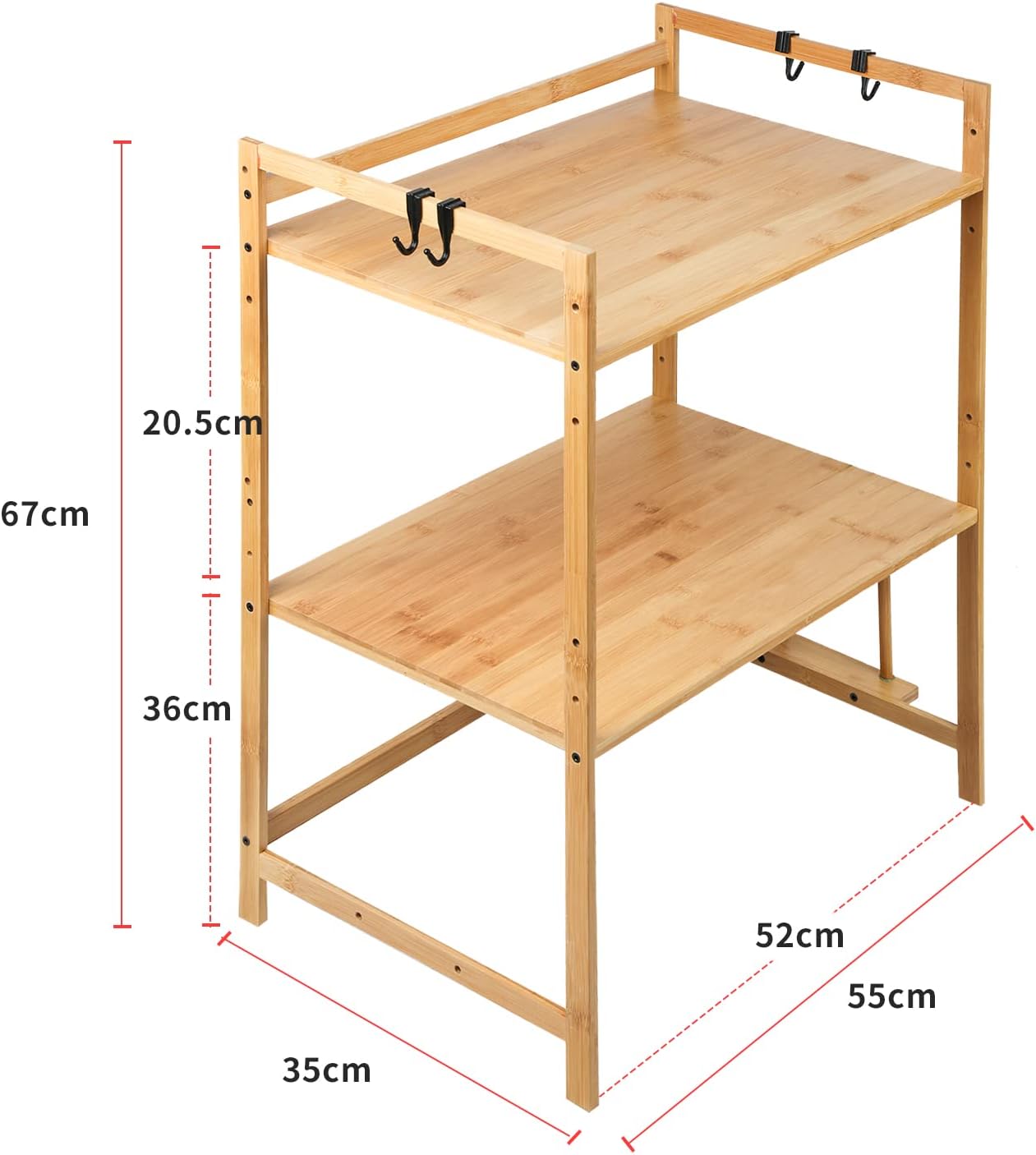 Mikrowellenregal, Verstellbares Küchenregal, Aufbewahrungsregal Aus Bambus, Mit 4 Haken Und Schneidebretthalter – 52 × 37 × 65 Cm – 3 Ebenen