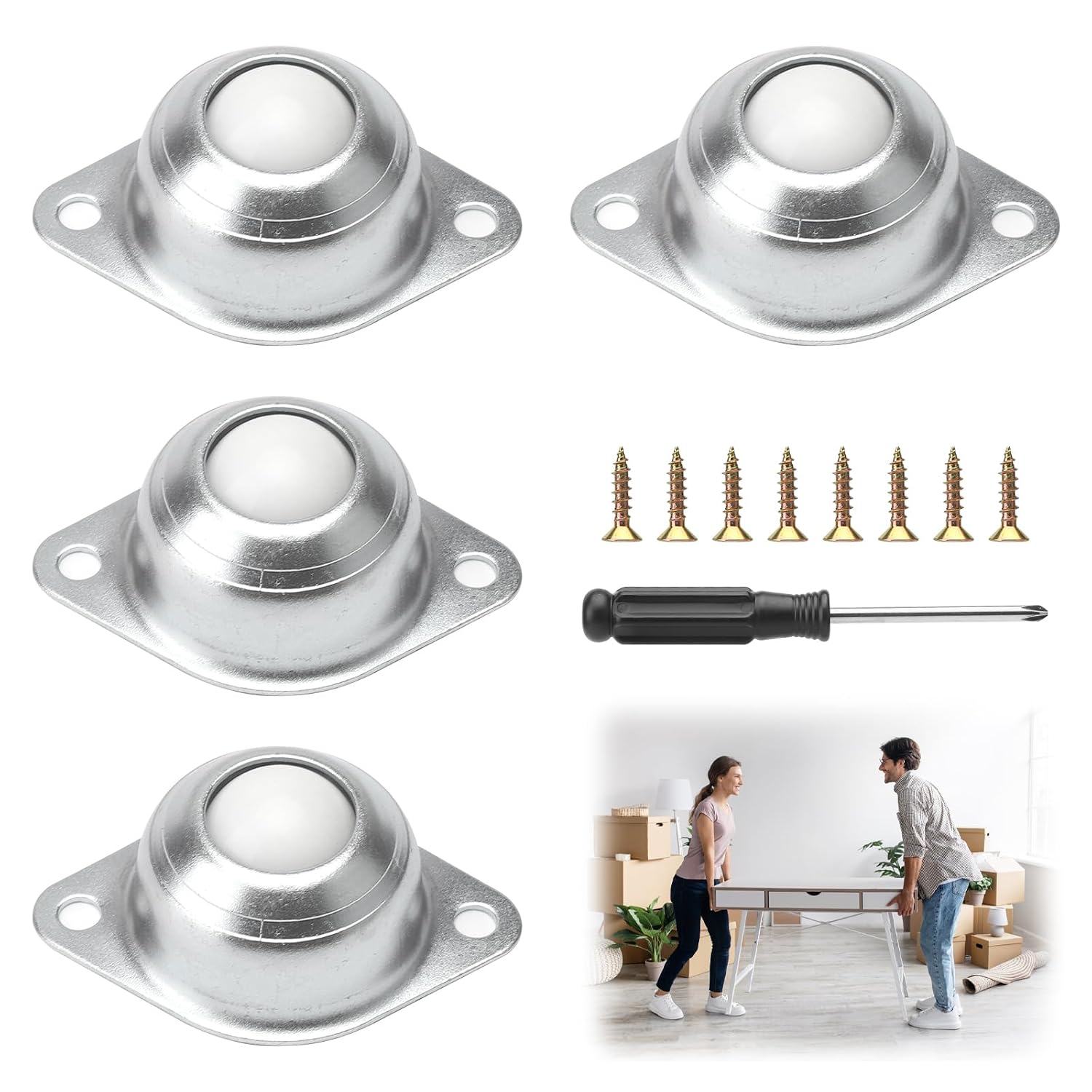 Set Mit 4 Kleinen Kugellagerrollen Für Möbel, Hohe Tragkraft, 15 Mm, Rund, Mini-flachrollen Für Möbel, Gepäck Und Schiebetüren Rollen Inklusive 8 Schrauben Und 1 Schraubendreher