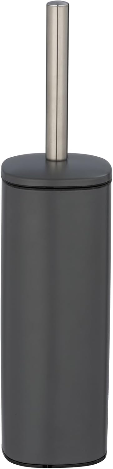 Geschlossener Wc-bürstenhalter – 1 Stück – Stahl, Mattgrau – Austauschbarer Bürstenkopf Und Diskrete Abdeckung – Modernes Badezimmer – 9,3 X 39,2 X 9,3 Cm