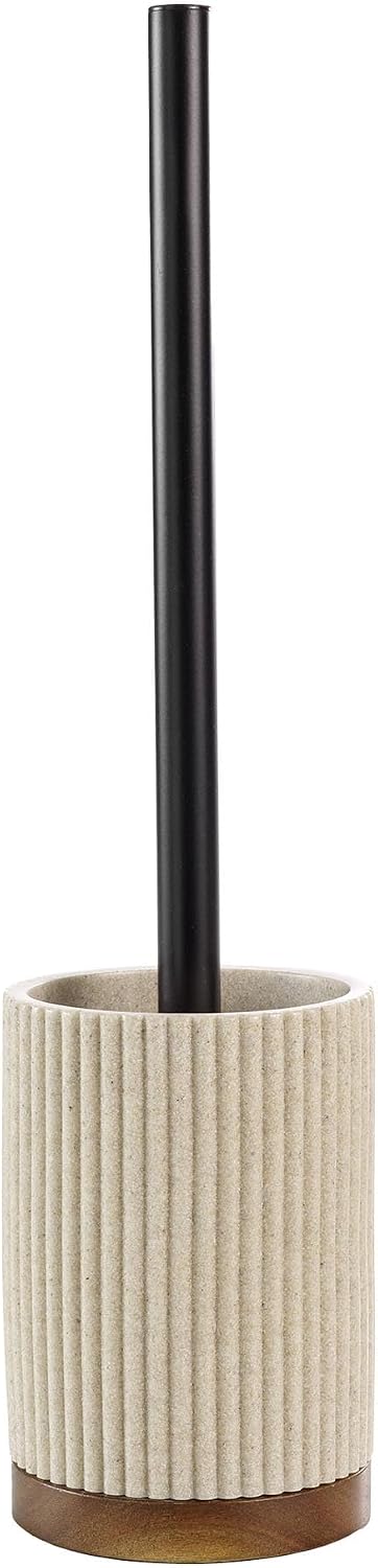 Wc-bürste – 1 Stück – Polyresin Und Akazie – Elegantes Und Langlebiges Design – Modernes Badezimmer – Natur 9,1 X 38,5 Cm