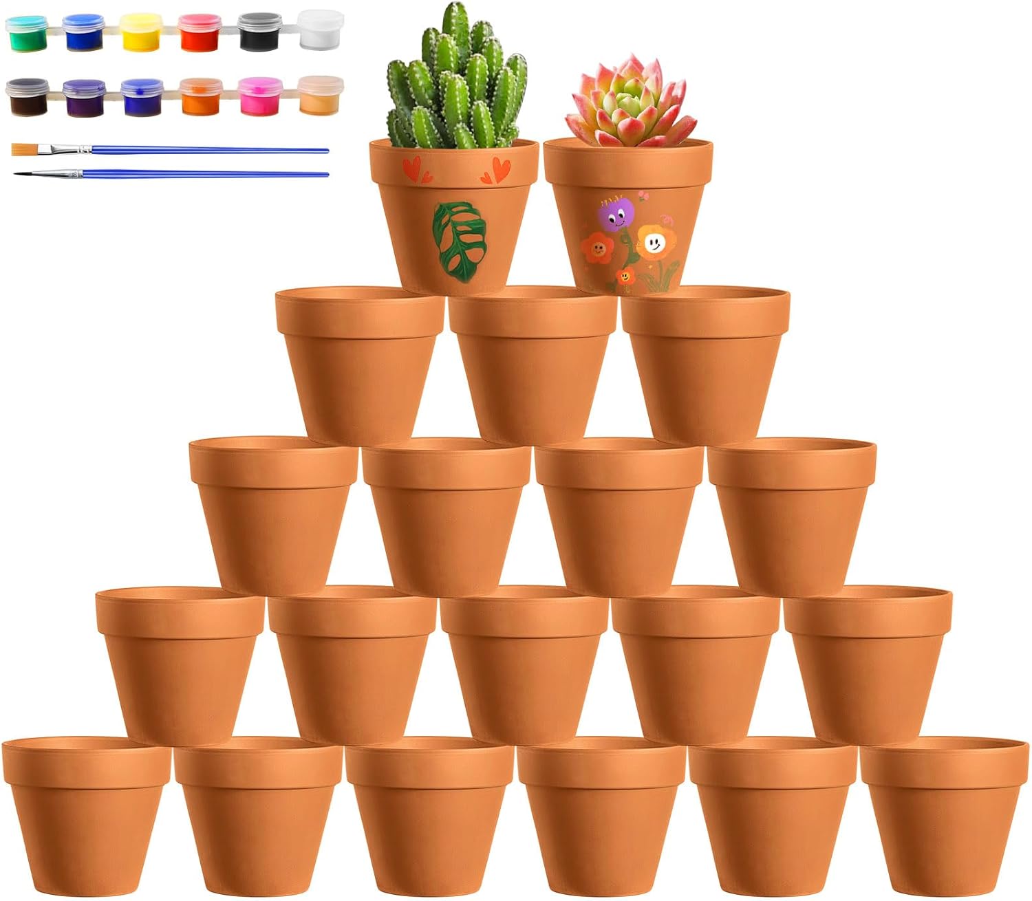 20 Terrakottatöpfe Für Sukkulenten – 4,5 X 4 Cm – Naturfarben Mit Bemalset – Abflusslöcher – Für Drinnen Und Draußen, Büro Und Zuhause