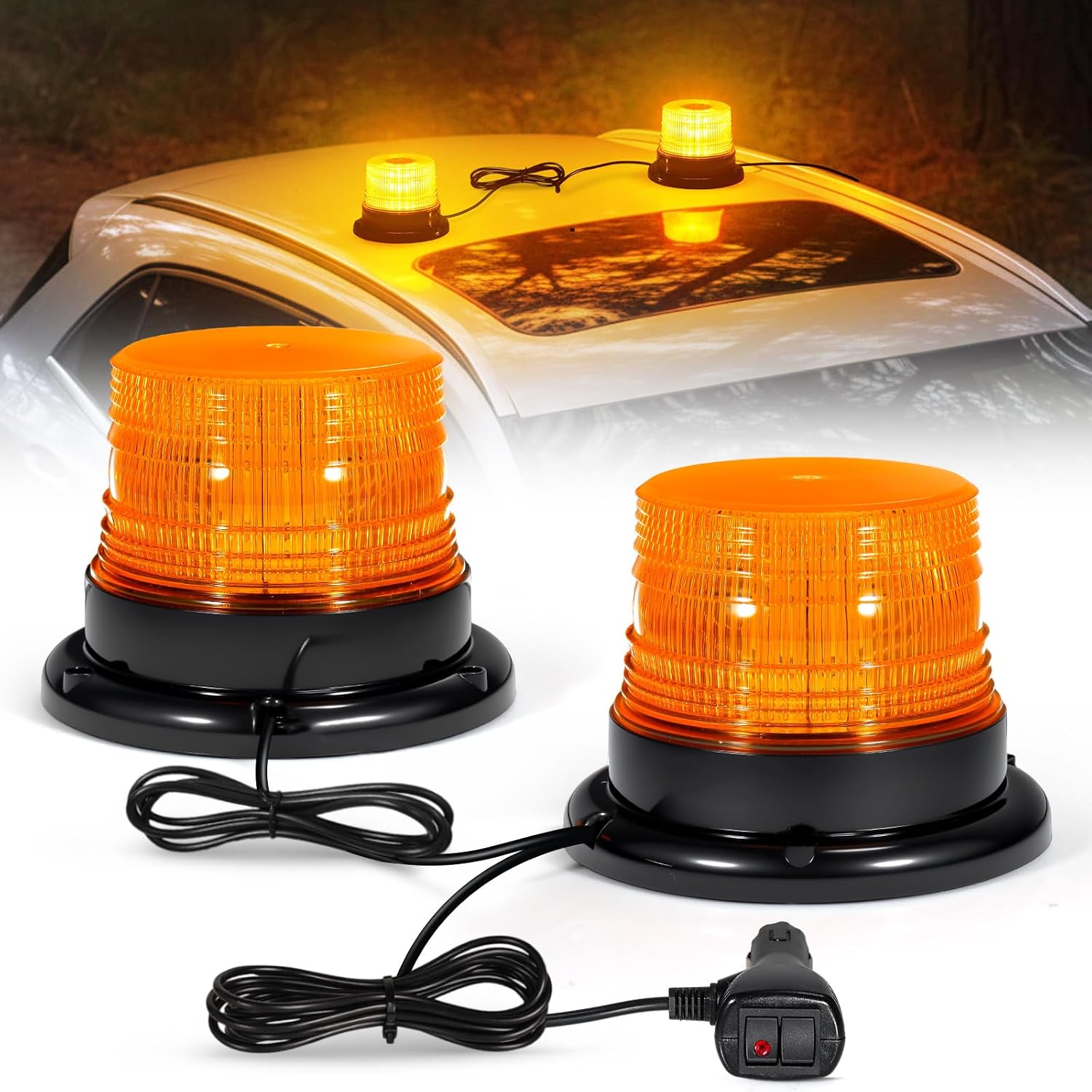 Led-drehleuchte – 2er-pack – Orange – Starker Magnet – 7 Modi – 12–24 V – Bauwesen Und Landwirtschaft
