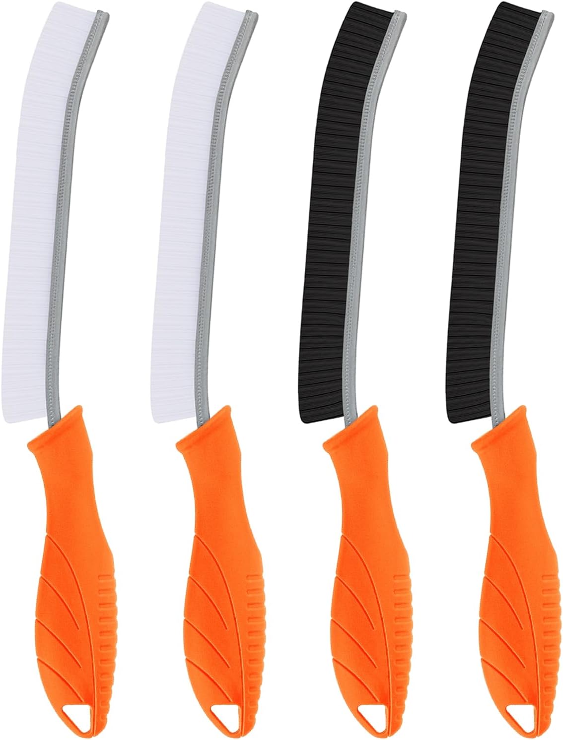 Reinigungsbürste – 4er-set – Kunststoff Und Edelstahl – Harte Borsten Für Schwer Zugängliche Stellen – Küche, Bad, Wc – Orange