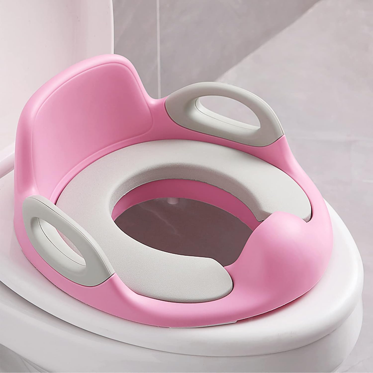 Kinder-toilettensitz – 1 Stück – Rosa Polypropylen – Mit Griff Und Schutzbügel – Für Kinder Von 1 Bis 8 Jahren – 37 X 33 X 16 Cm