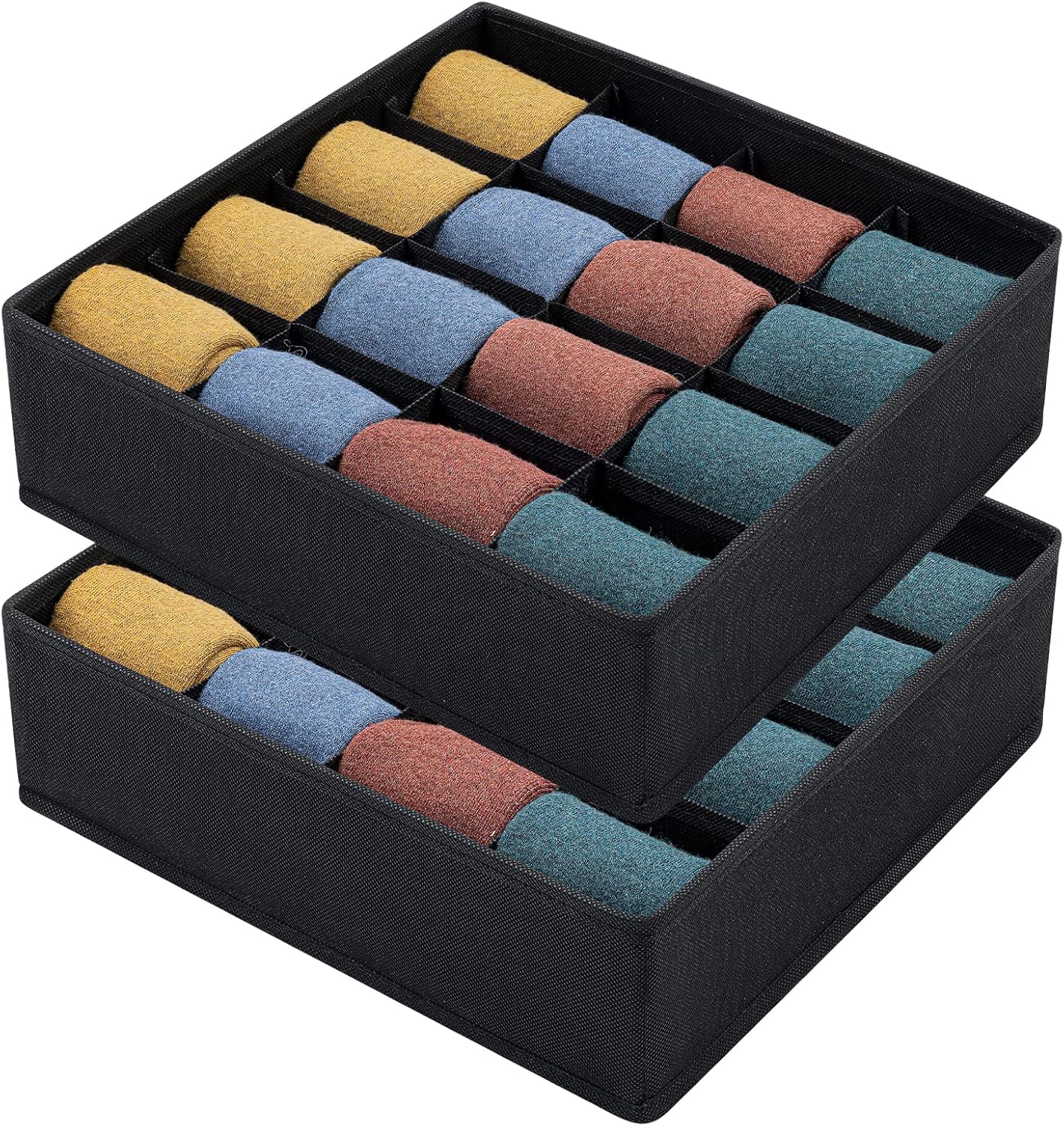 Joyoldelf 2er-set Faltbare Schubladenorganizer, Sockenaufbewahrung Aus Vliesstoff, 16 Fächer, Aufbewahrungsbox Für Socken, Bhs, Taschentücher (hellschwarz)