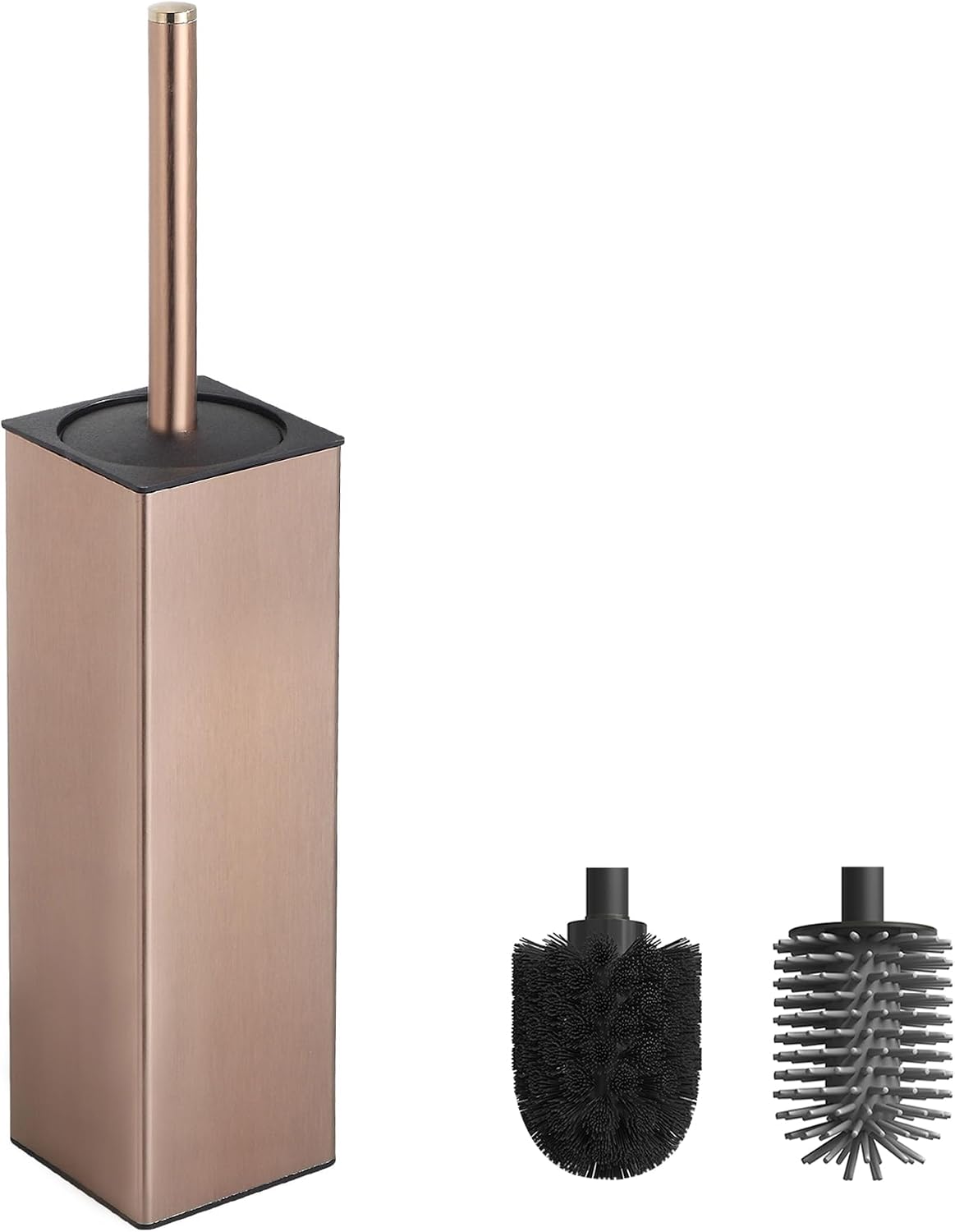 Toilettenbürste In Roségold – 1 Set Mit 2 Bürstenköpfen – Aluminium – Quadratischer, Freistehender Halter – Modernes Badezimmer – Elegantes Design
