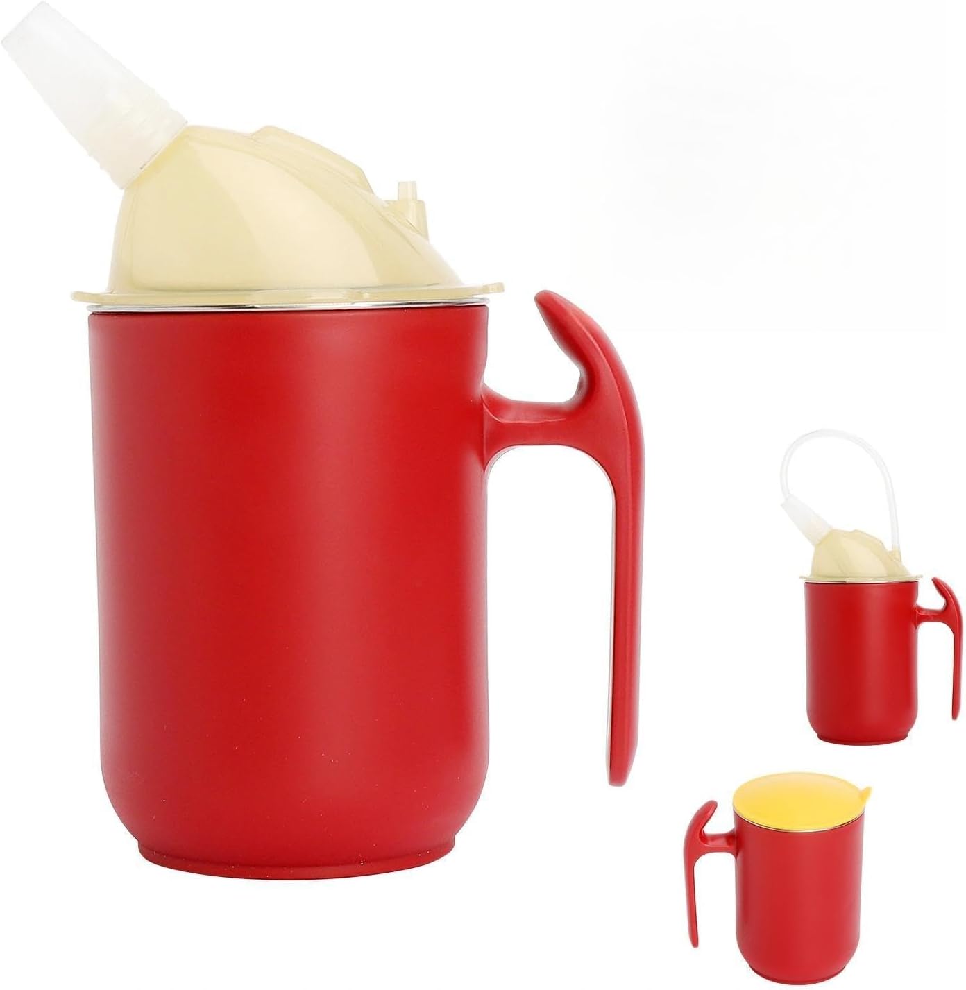 3-in-1 Edelstahlbecher, 400 Ml, Auslaufsicher, Mit Doppelgriff, Strohhalm Und Ausgießer, Für Senioren, Rot