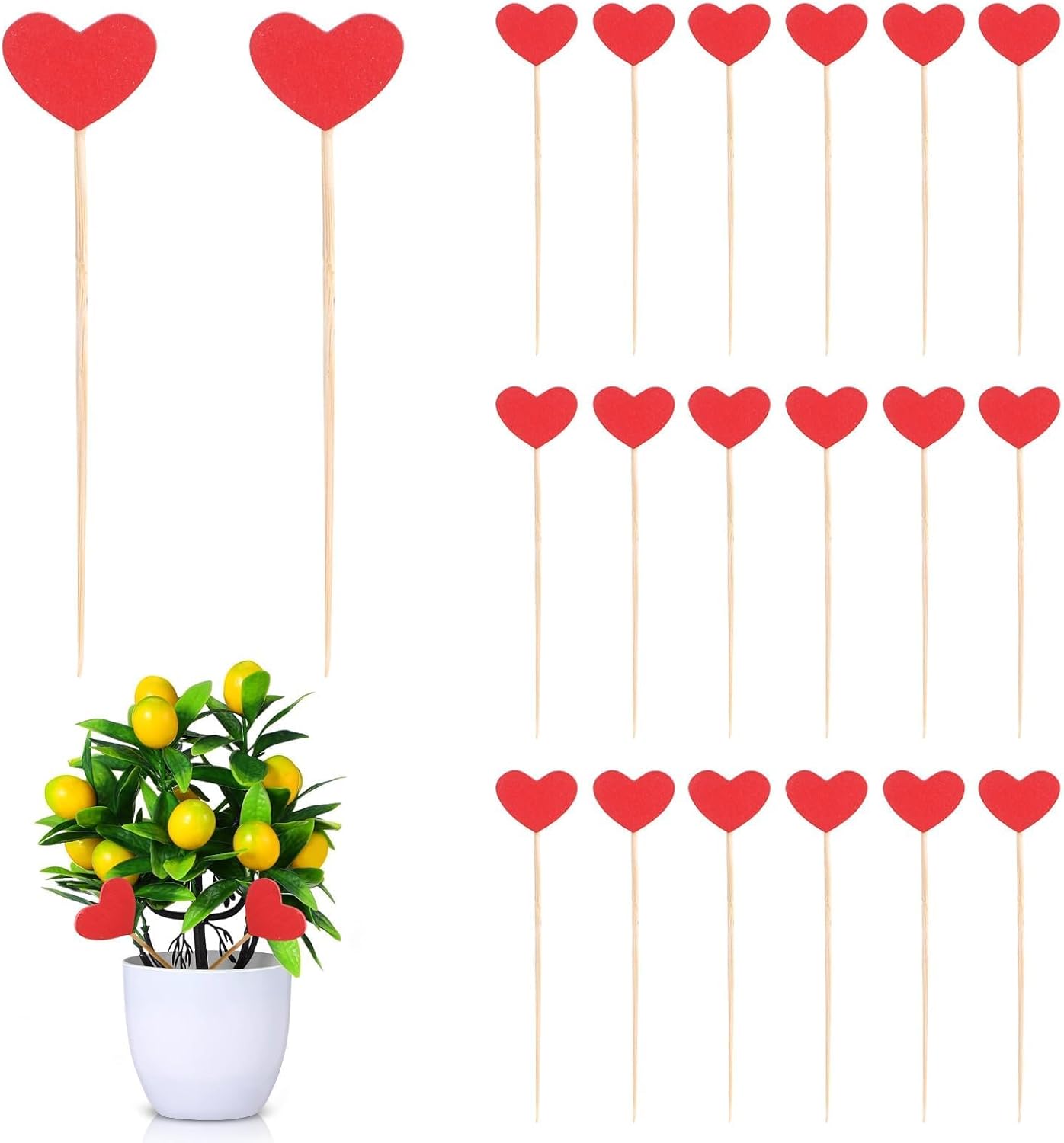 Herzförmige Gartenstecker – 20 Stück – Rustikales Rotes Holz – Dekorative Etiketten – Für Blumentöpfe Im Freien – 15 Cm