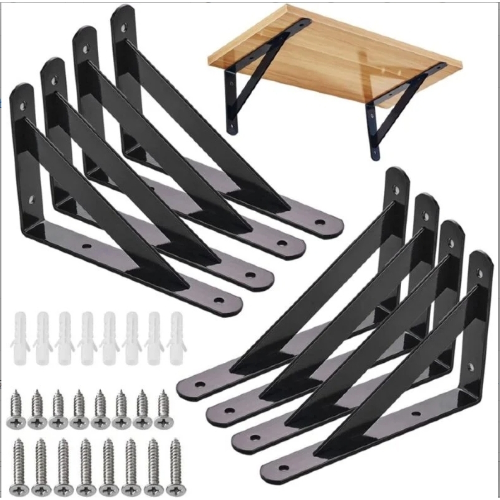 8 Dreieckige Stahlwinkel Im 90°-winkel Für Wandregale, 200 Mm X 120 Mm, Schwarz