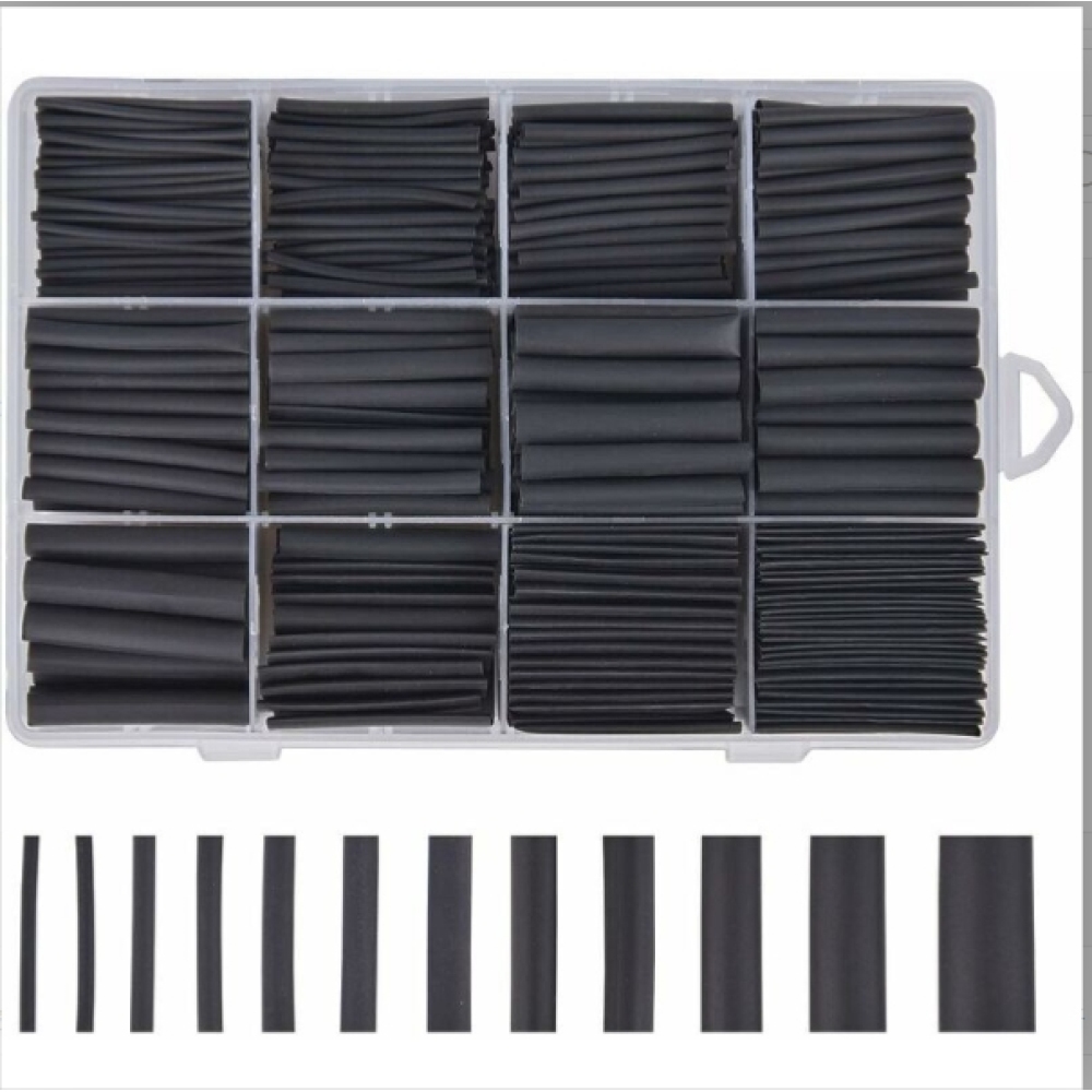 Schwarzer Schrumpfschlauch, Packung Mit 625 Stück. Sortiment In 8 Größen (1 Bis 10 Mm), Gu-qualität. Zustand: B/ Gut.
