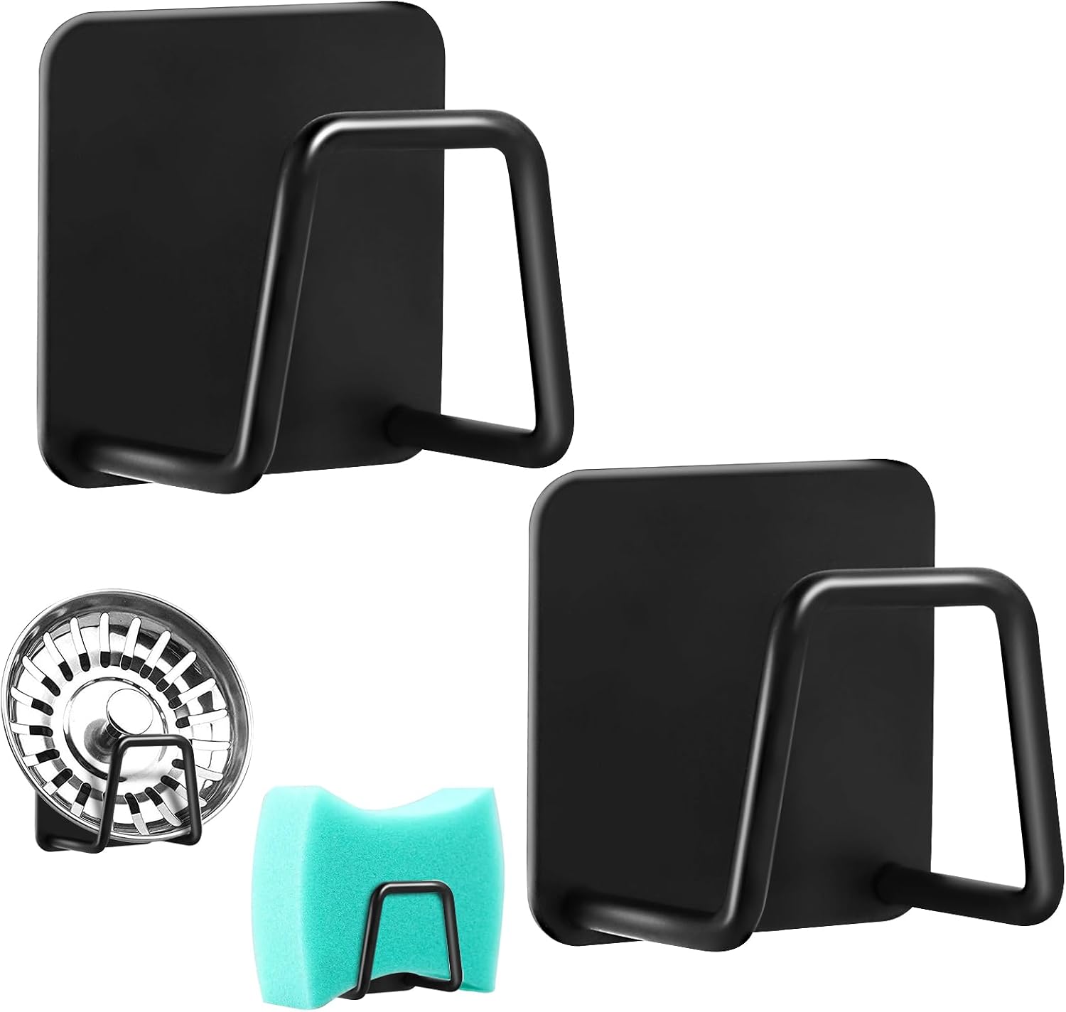 2 Schwammhalter Aus Edelstahl – 304 Schwarz – Selbstklebende Montage Ohne Bohren – Aufbewahrung Für Küche Und Bad – 5 X 5 X 3,5 Cm