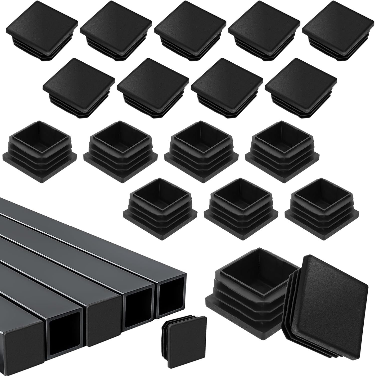 30x30 Mm Vierkantrohr-endkappen – 20er-pack – Verstärkter Schwarzer Kunststoff – Bodenschutz Und Geräuscharmer Betrieb – Für Stühle, Tische Und Regale – 30x30 Mm