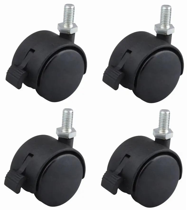 40-mm-möbelrollen – 4er-set – Schwarzes Nylon – Mit Bremse – M8x15-schrauben – Tragkraft: 40 Kg