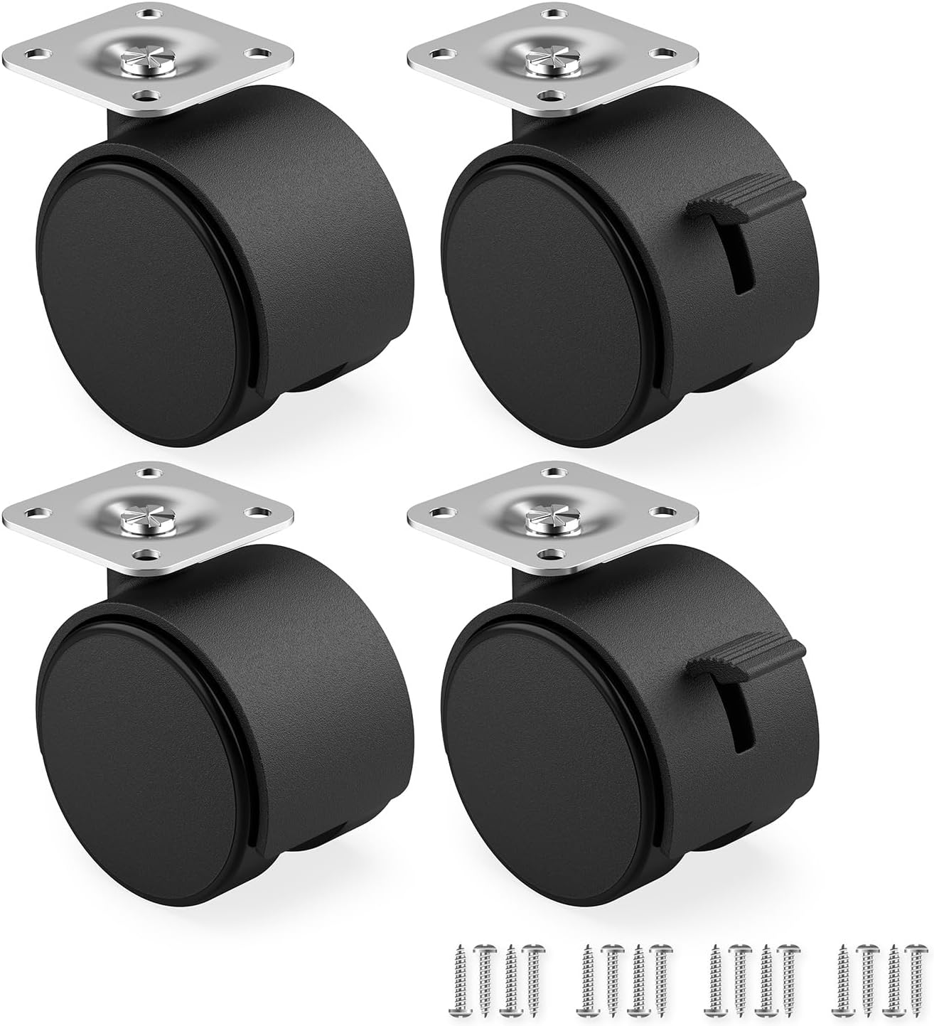 4er-set Rollen, 50 Mm – Schwerlaststahl – Mit Sicherheitsbremse – Tragkraft 30 Kg – Für Möbel Im Innenbereich – Schwarz
