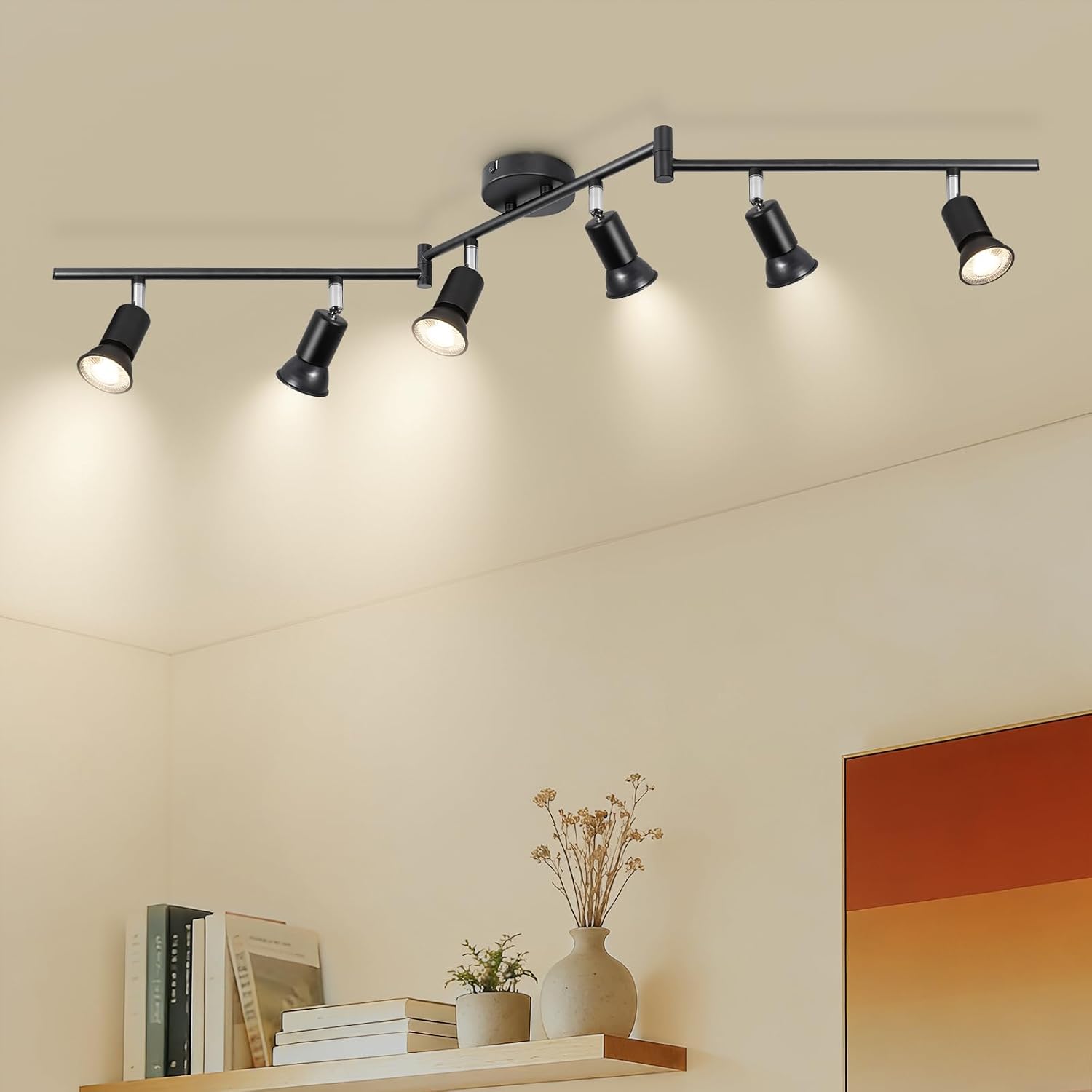 6-flammige Led-spotleuchte – Schwarz – Stahl – 350° Verstellbar – Gu10-fassung – Wohnzimmer, Küche, Flur