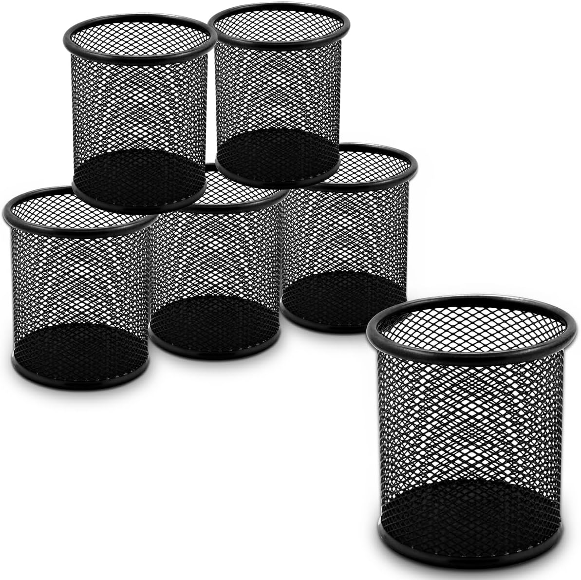 Set Mit 6 Stifthaltern Aus Metallgitter, Runde Schwarze Stifthalter