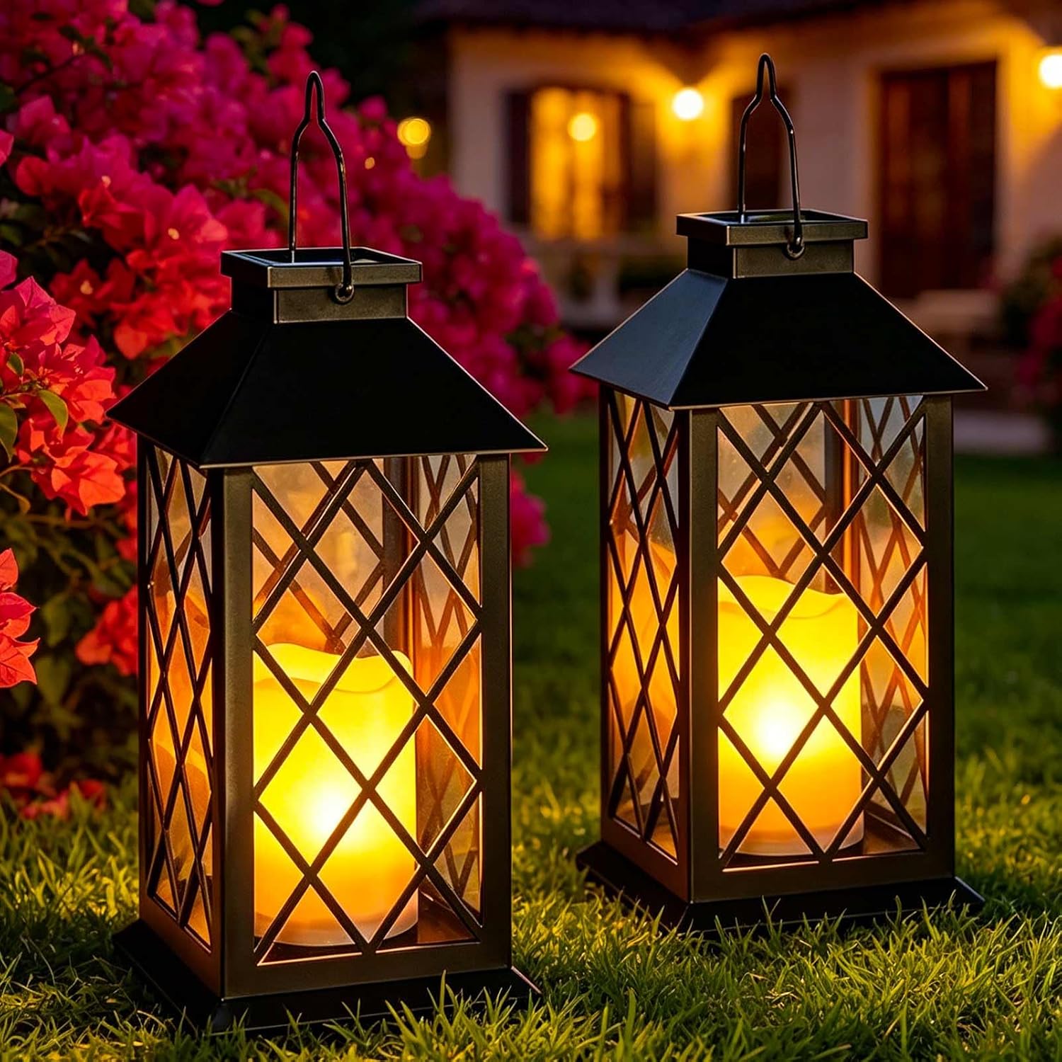 Solarlaterne – 2-teilig – Glas Und Abs – Realistische Flamme – Garten Und Friedhof – Schwarz