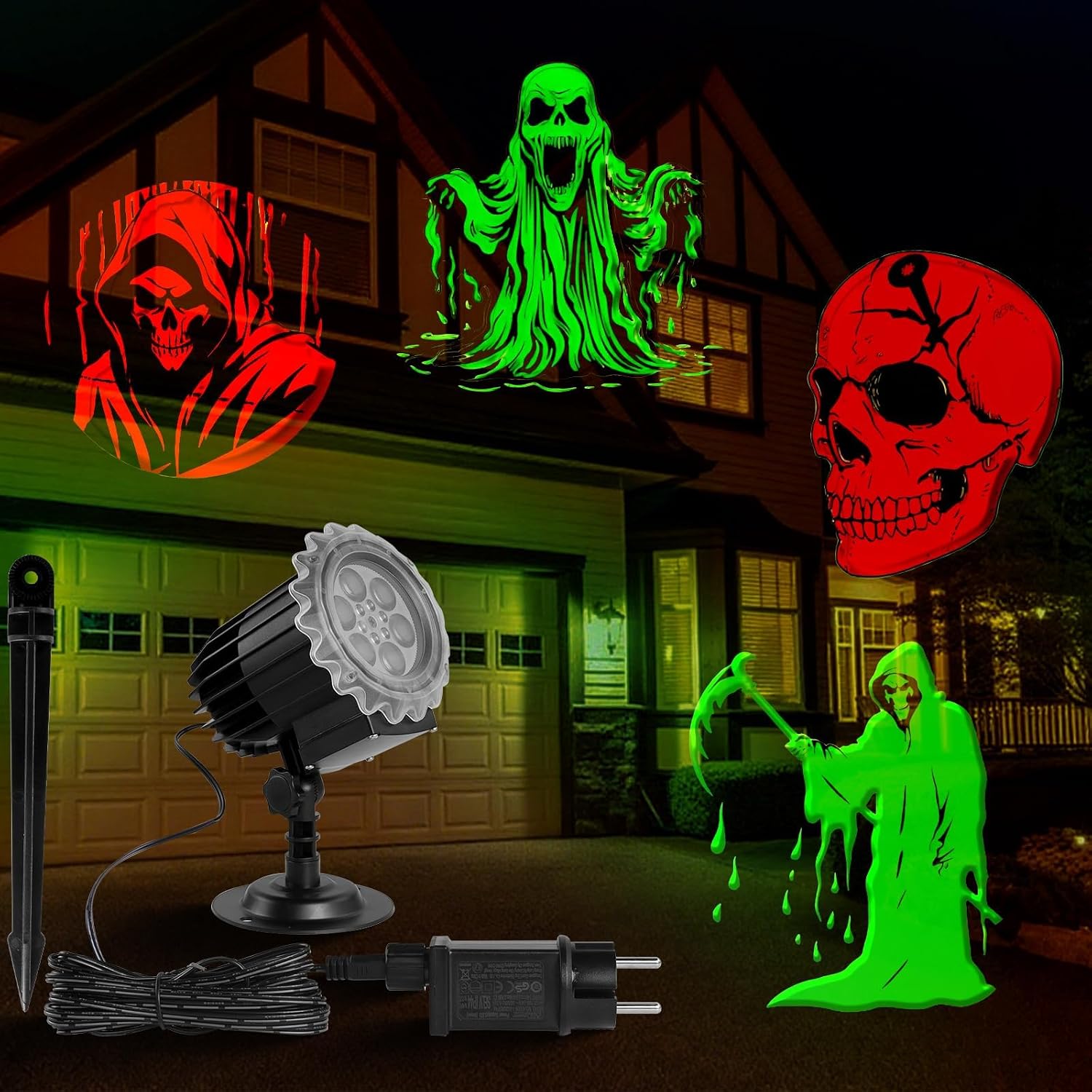 Halloween-projektor Für Den Außenbereich – 1 Stück – Abs – Dynamische 3d-muster – Für Garten, Wand, Fenster – Ip65 Schwarz