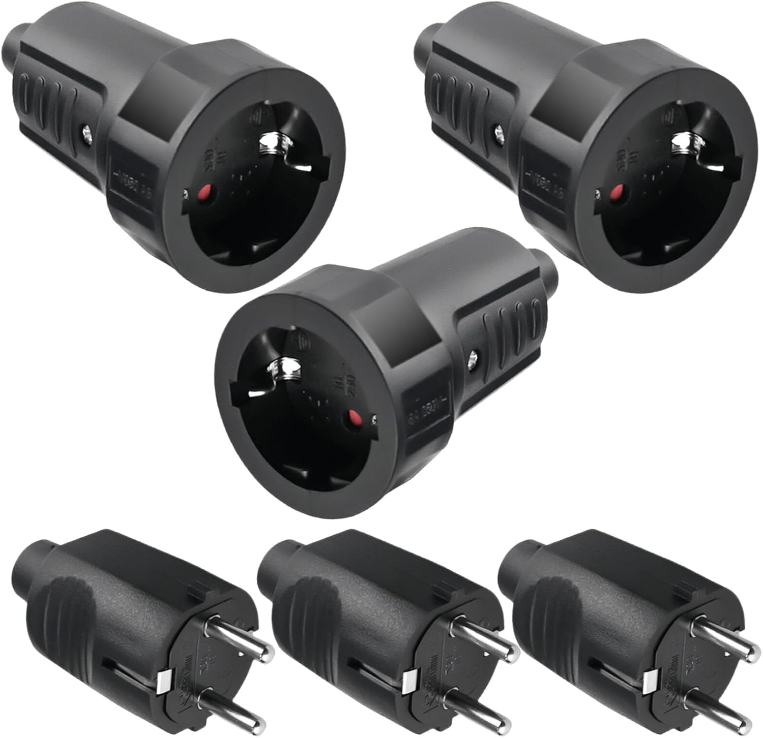 Schuko-stecker – 3er-pack – Gummi – Ip44 Wasserdicht – 250 V, 16 A – Schwarz – Für Den Außenbereich