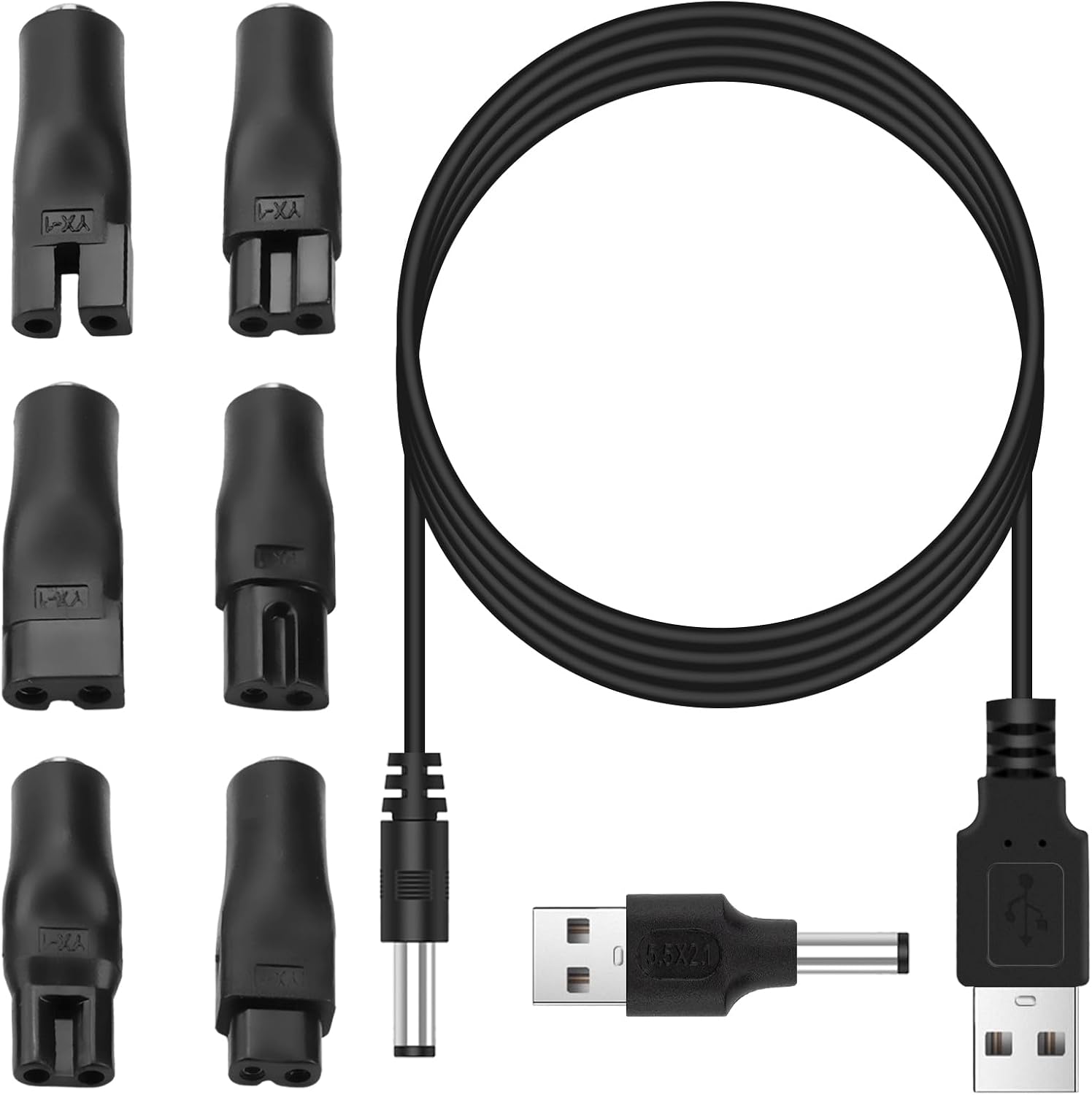 5v-usb-kabelset – 7 Adapterstecker – Pvc Und Kupfer – Universelles Laden Für Rasierer Und Trimmer – Schwarz